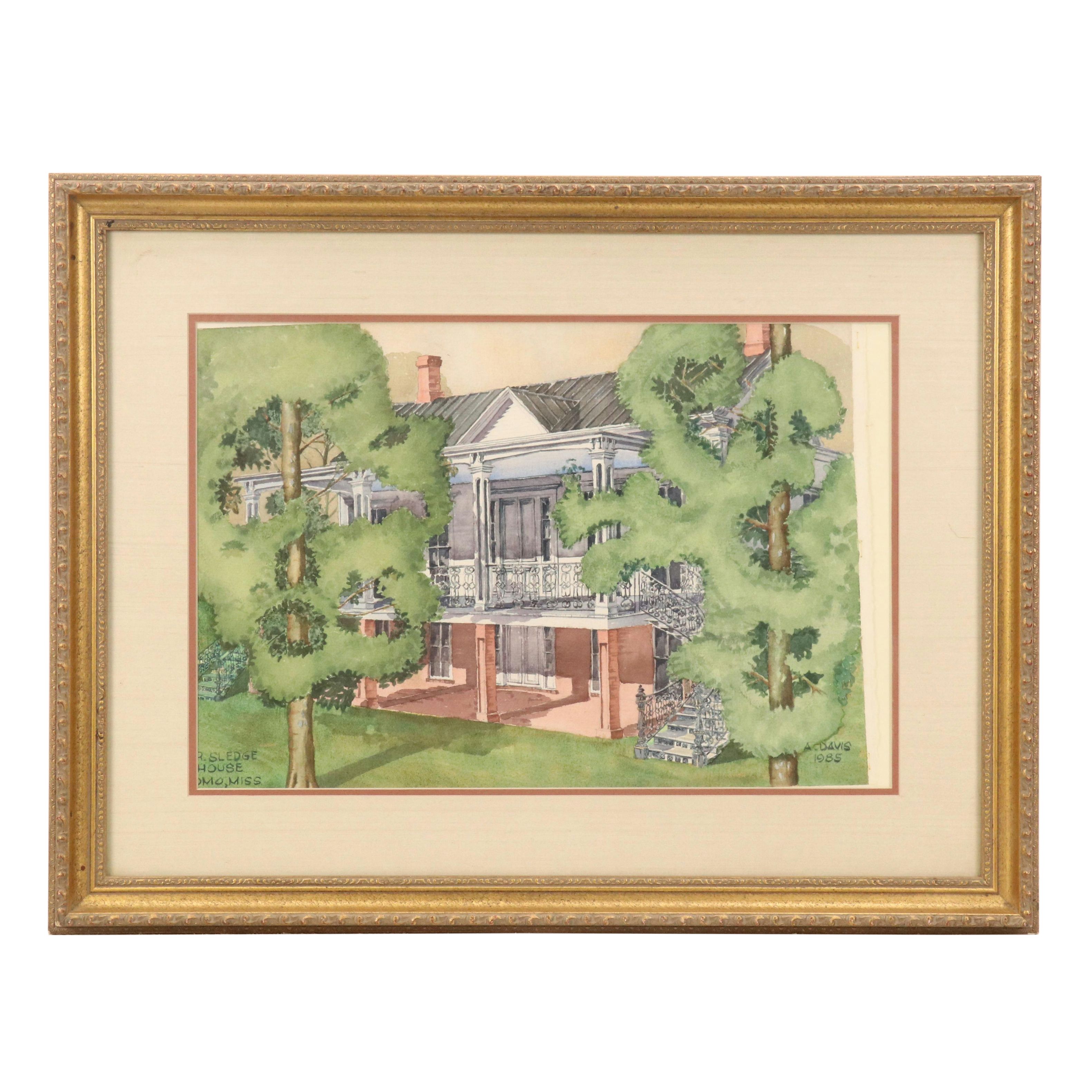 A. Davis Watercolor Painting of the Sledge House, 1985