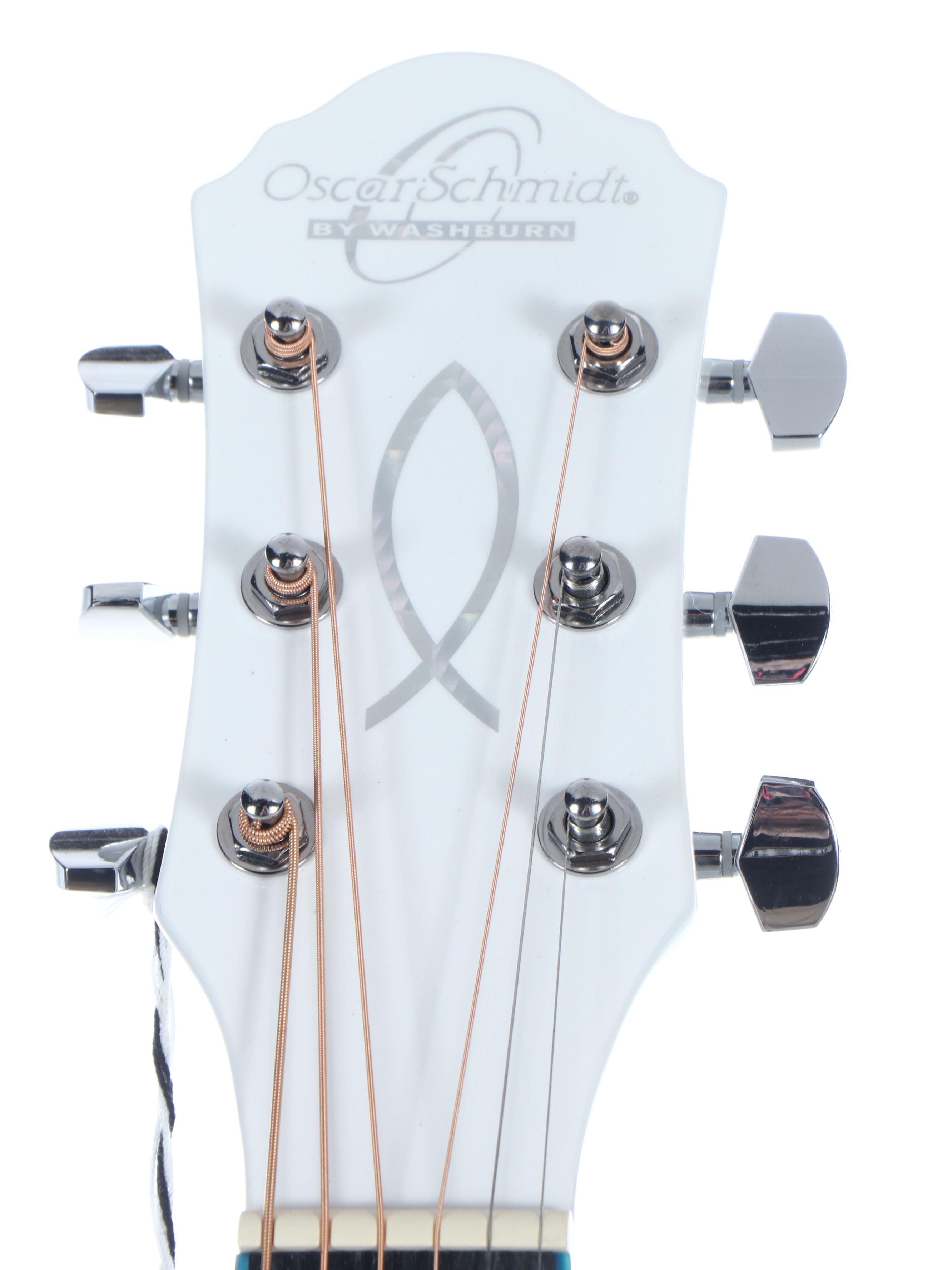 Oscar Schmidt by Washburn White Gloss Dreadnought Electric Acoustic Guitar