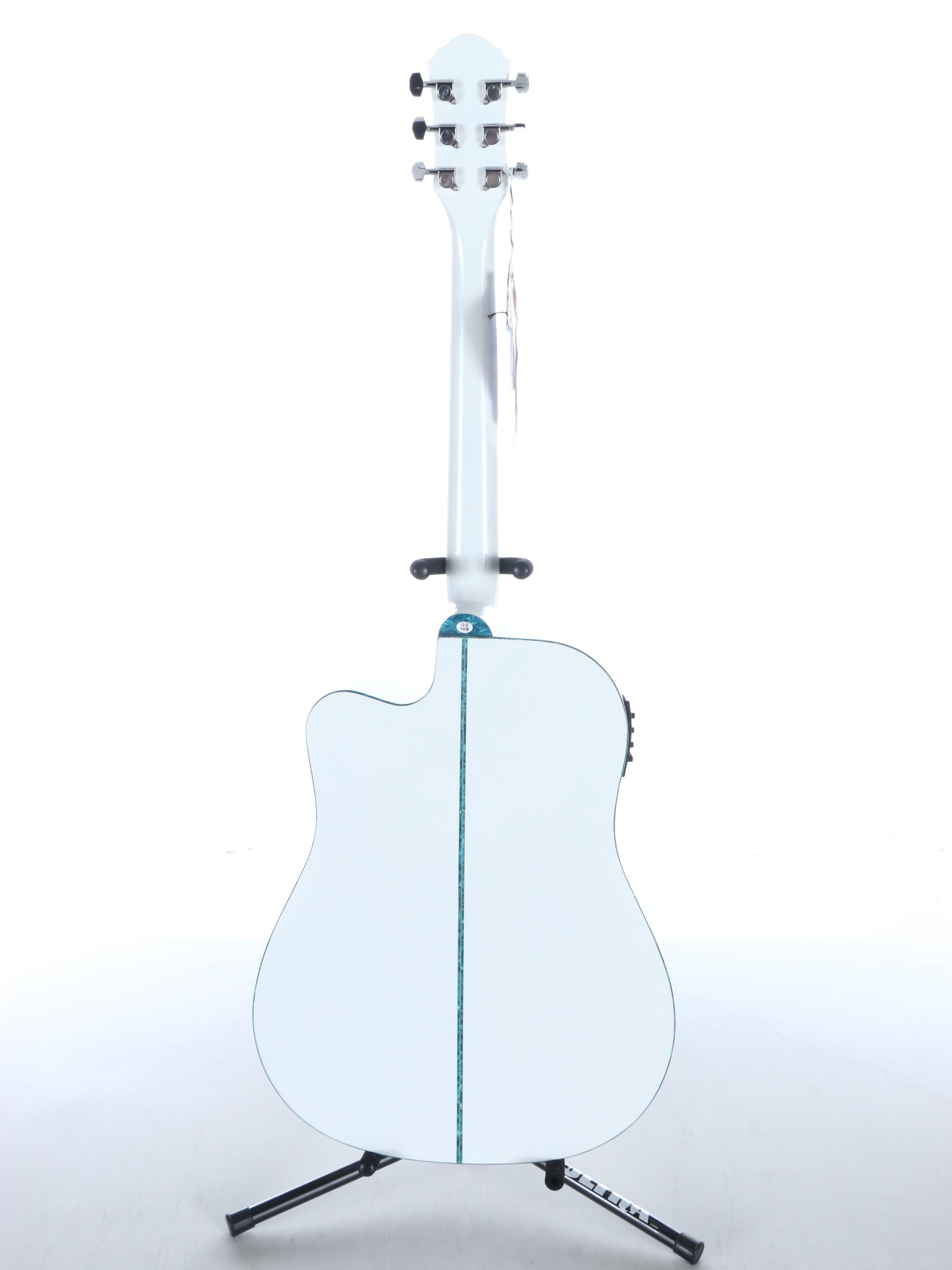 Oscar Schmidt by Washburn White Gloss Dreadnought Electric Acoustic Guitar