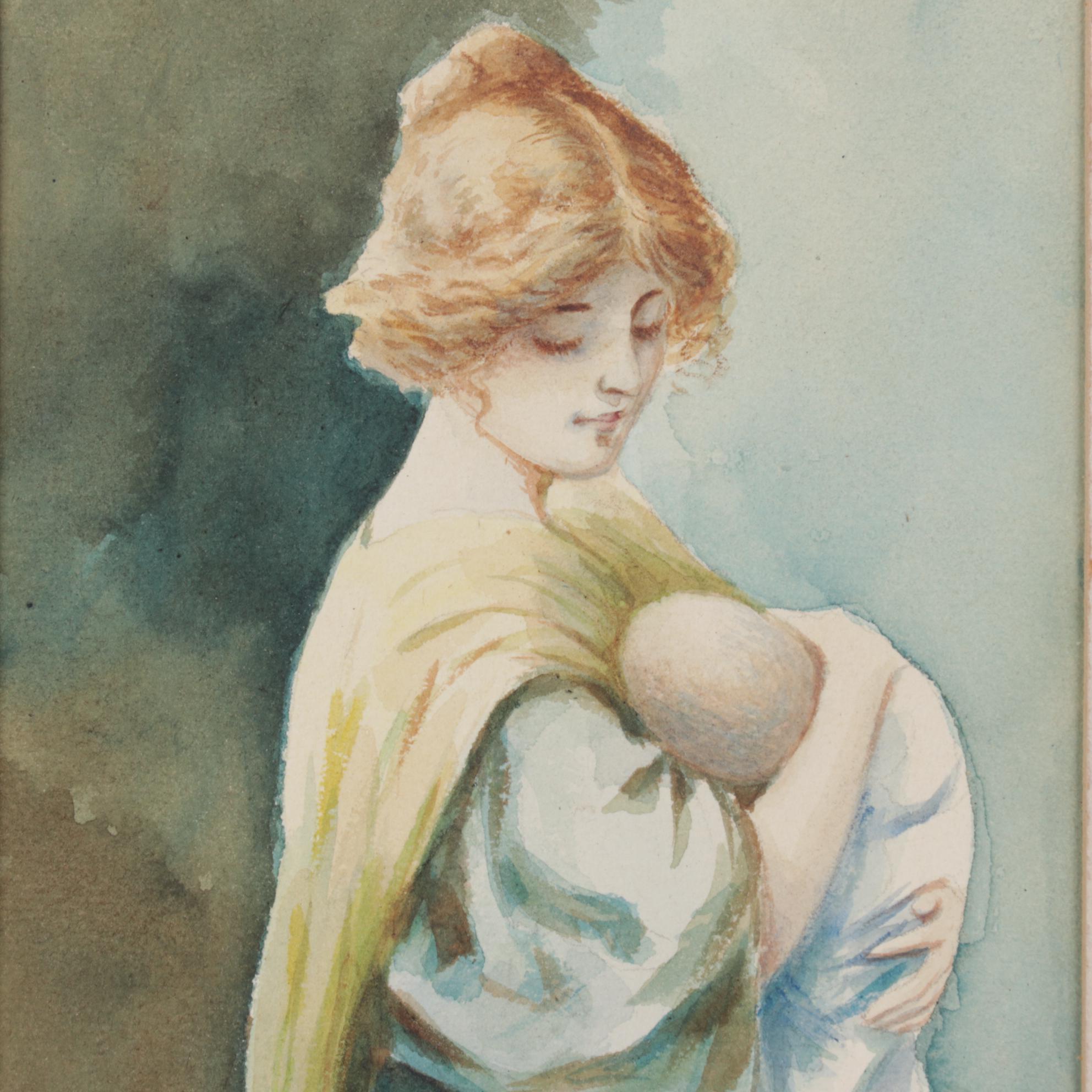 M.G. Myers Watercolor Painting After Maud Stumm "Young Mother", Mid-20th Century