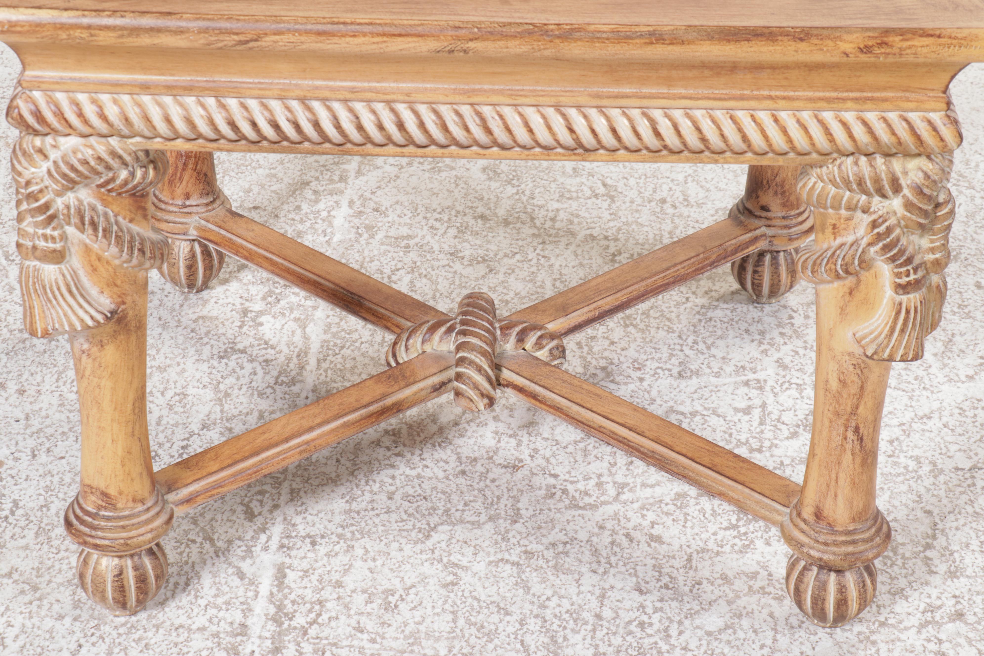 Neoclassical Style Carved Wood and Glass Side Table