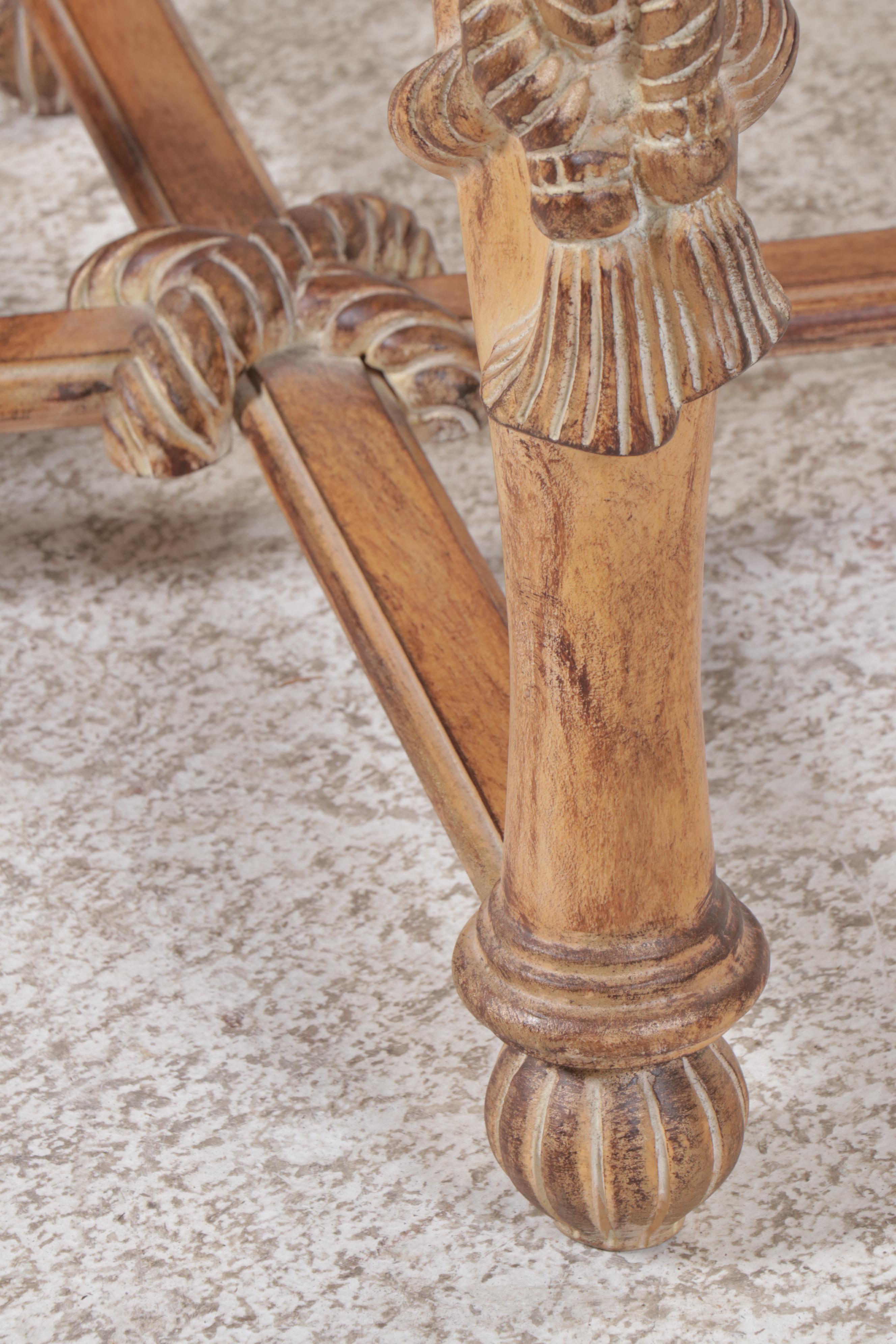 Neoclassical Style Carved Wood and Glass Side Table