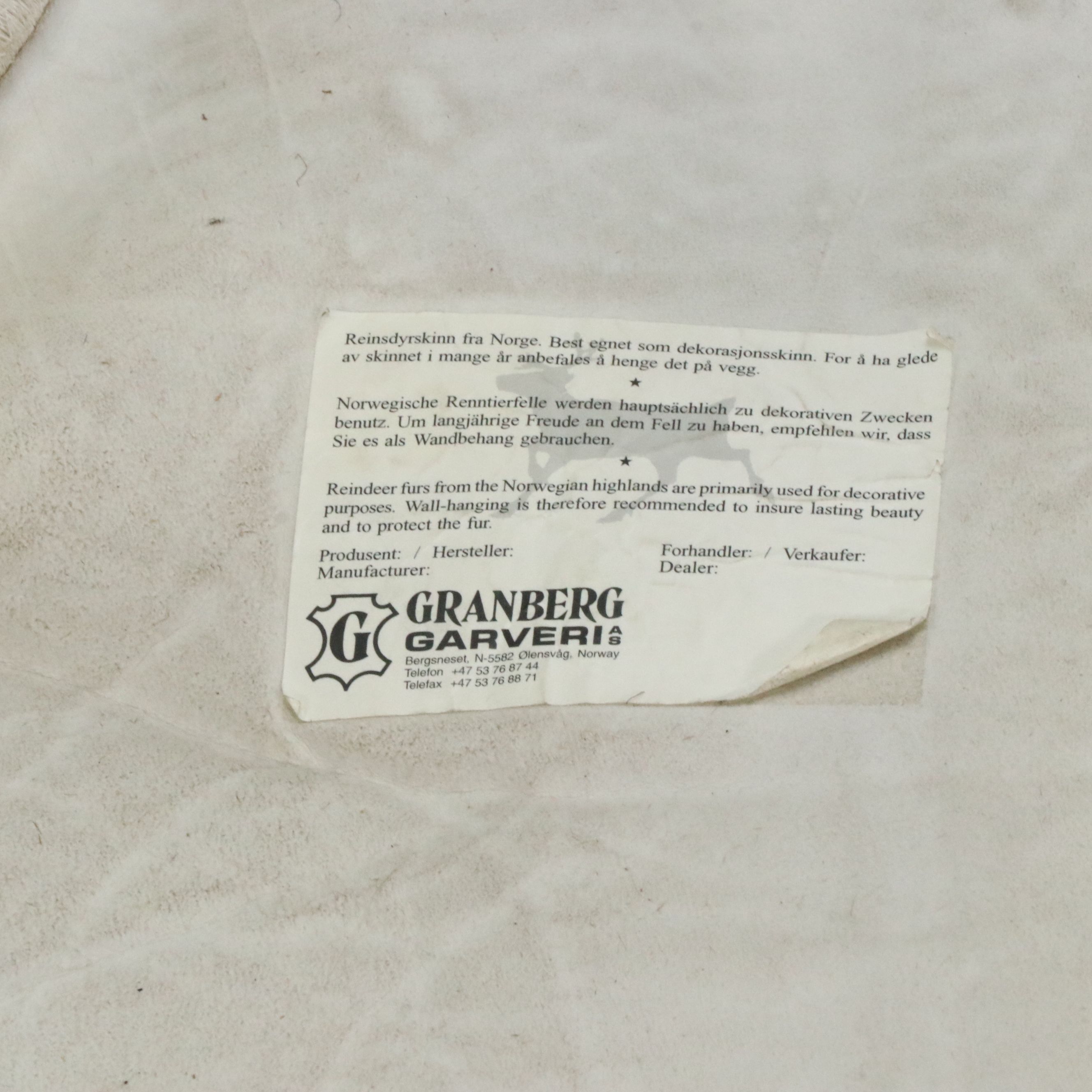 3'7 x 4'2 Granberg Garveri Norwegian Reindeer Hide