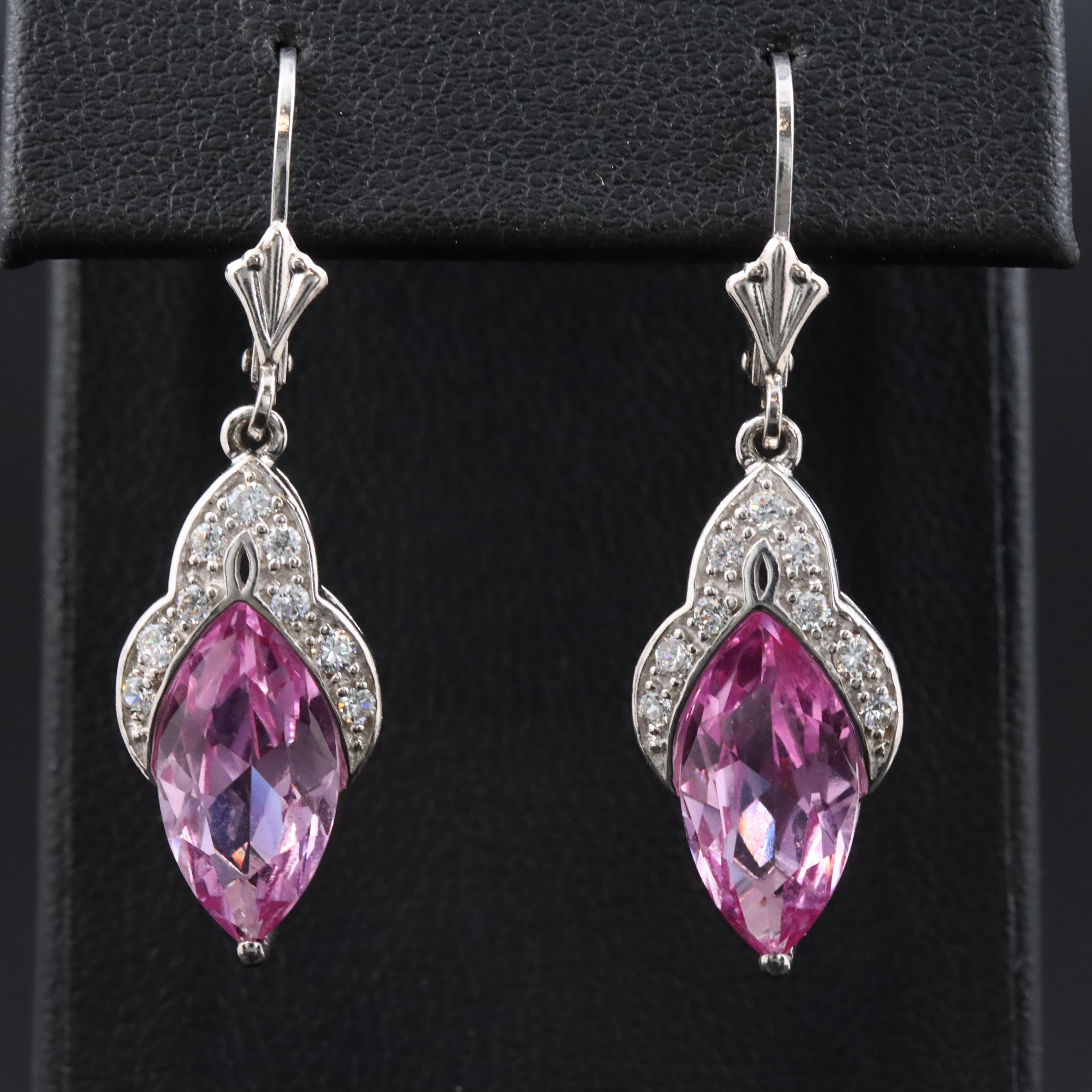 14K Pink Sapphire and CZ Earrings
