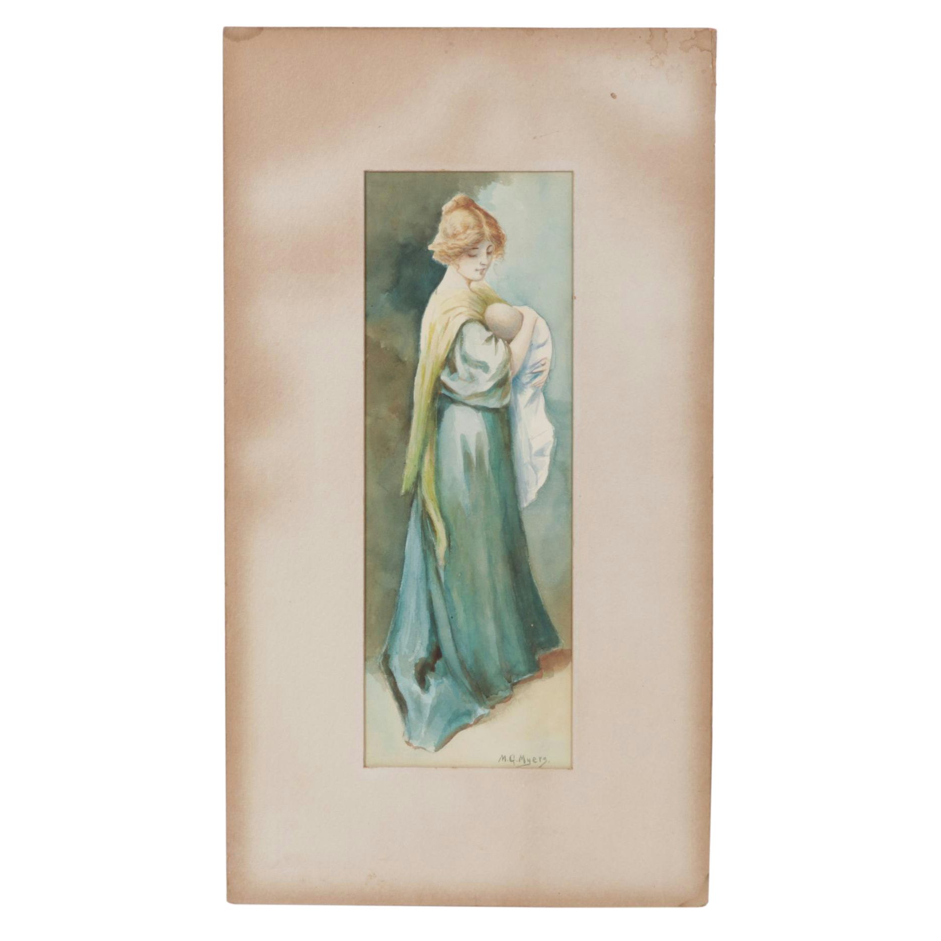 M.G. Myers Watercolor Painting After Maud Stumm "Young Mother", Mid-20th Century