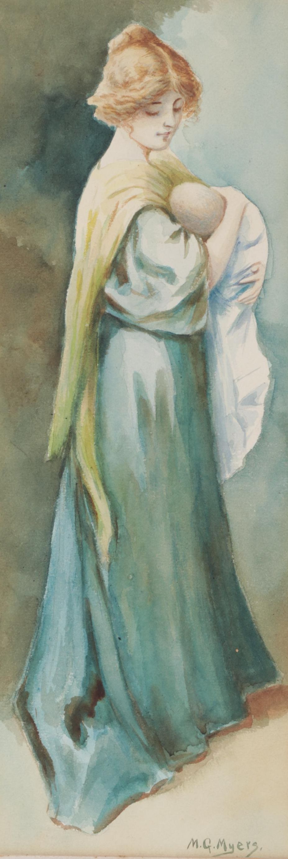 M.G. Myers Watercolor Painting After Maud Stumm "Young Mother", Mid-20th Century
