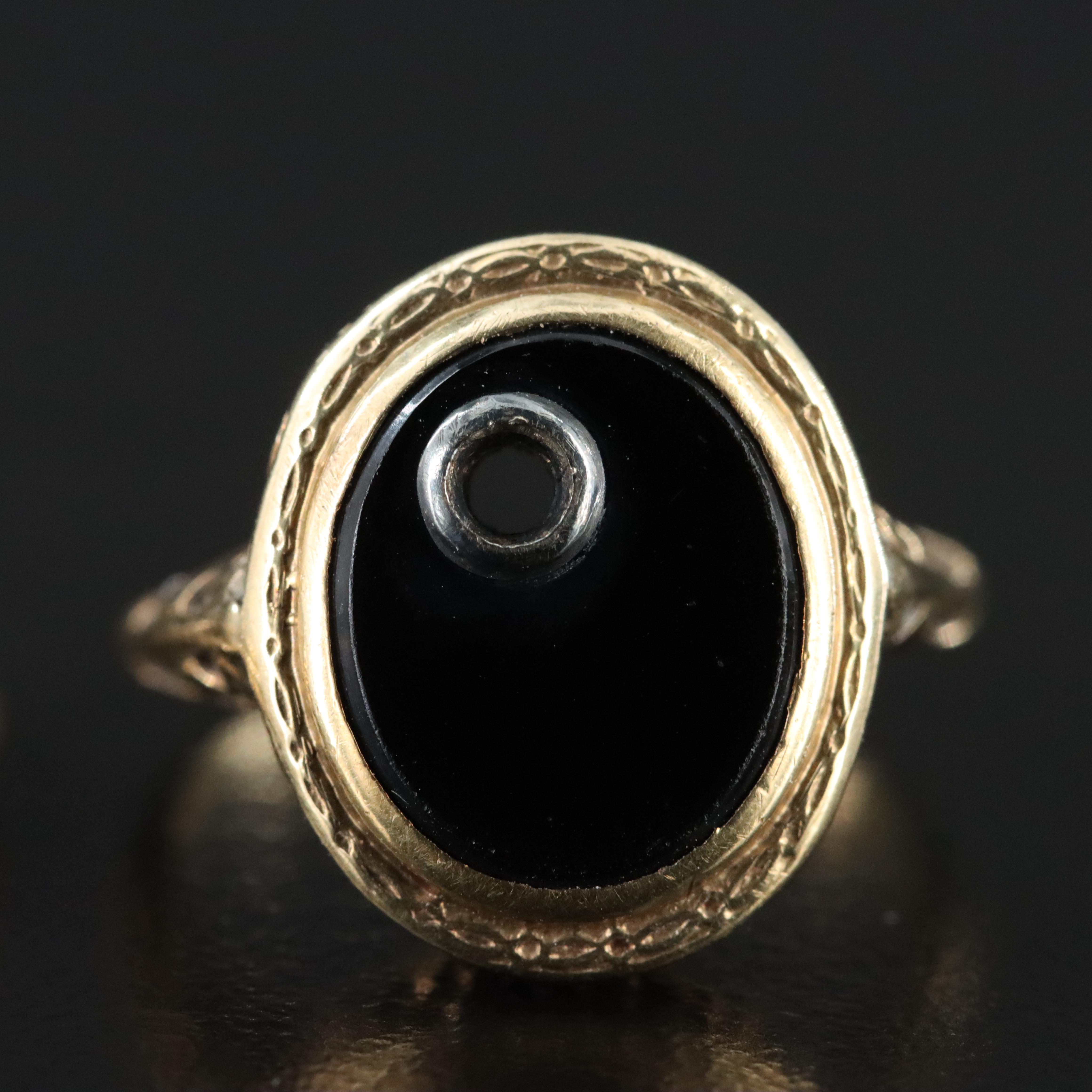 Vintage 10K Black Onyx and Garnet Semi-Mount Rings