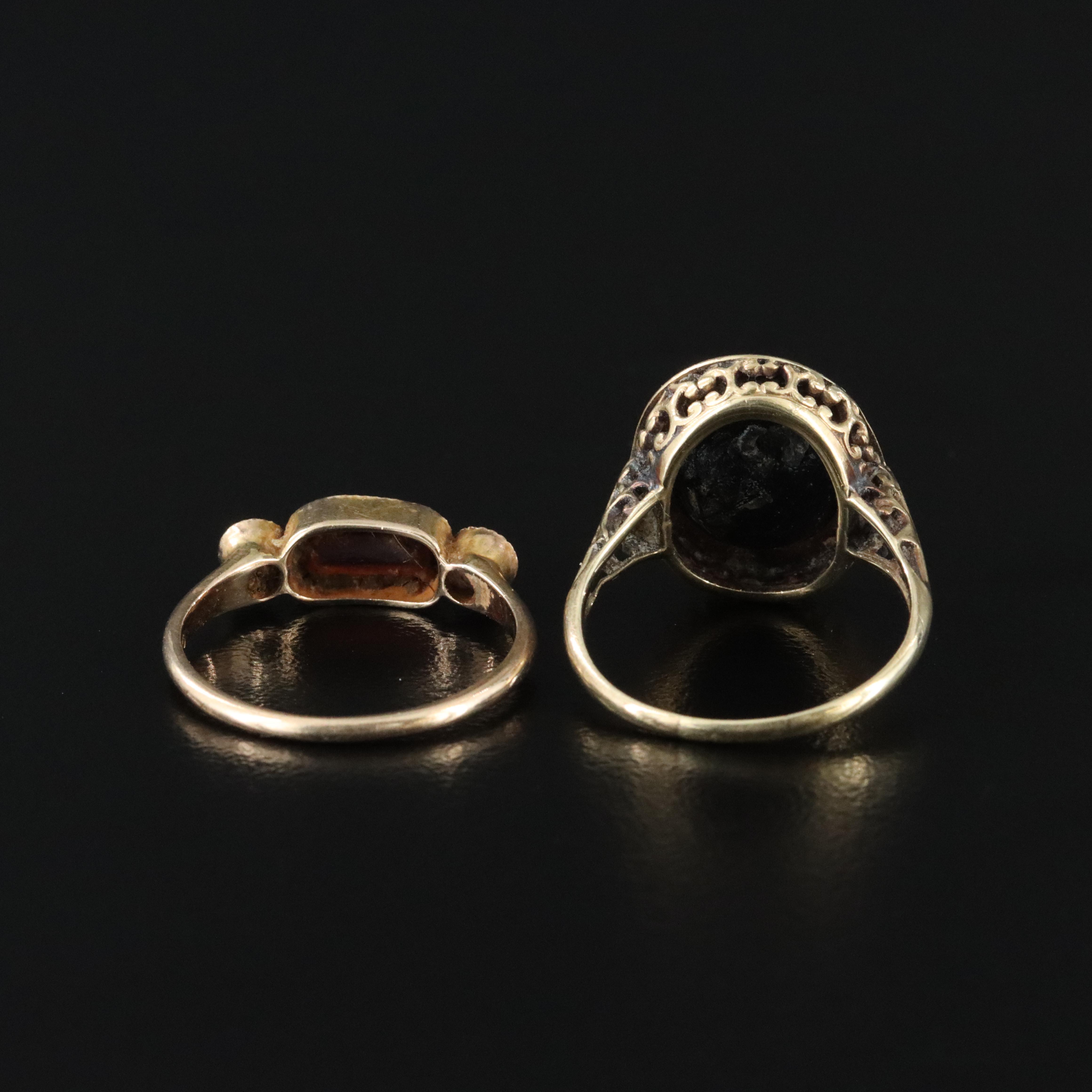 Vintage 10K Black Onyx and Garnet Semi-Mount Rings