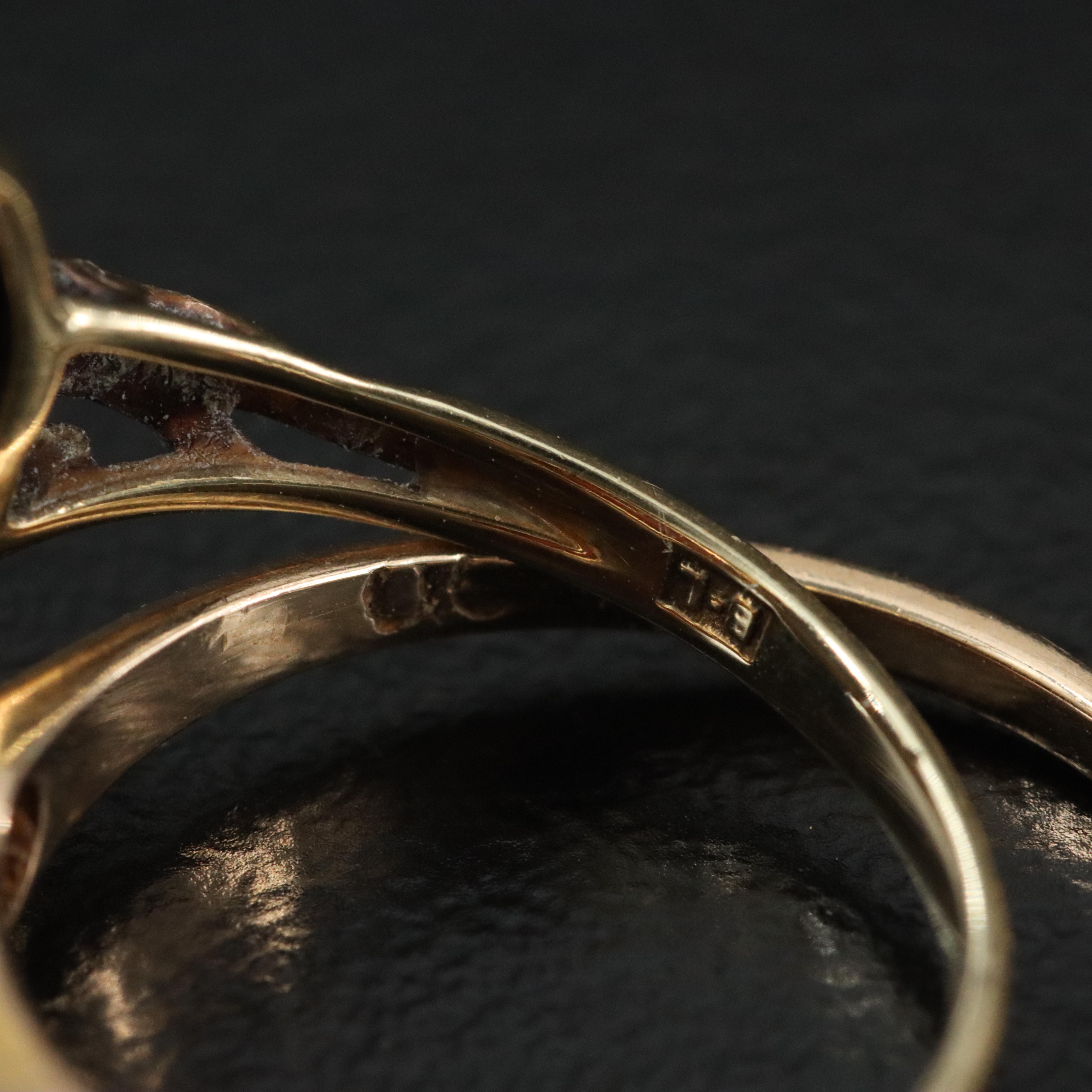 Vintage 10K Black Onyx and Garnet Semi-Mount Rings