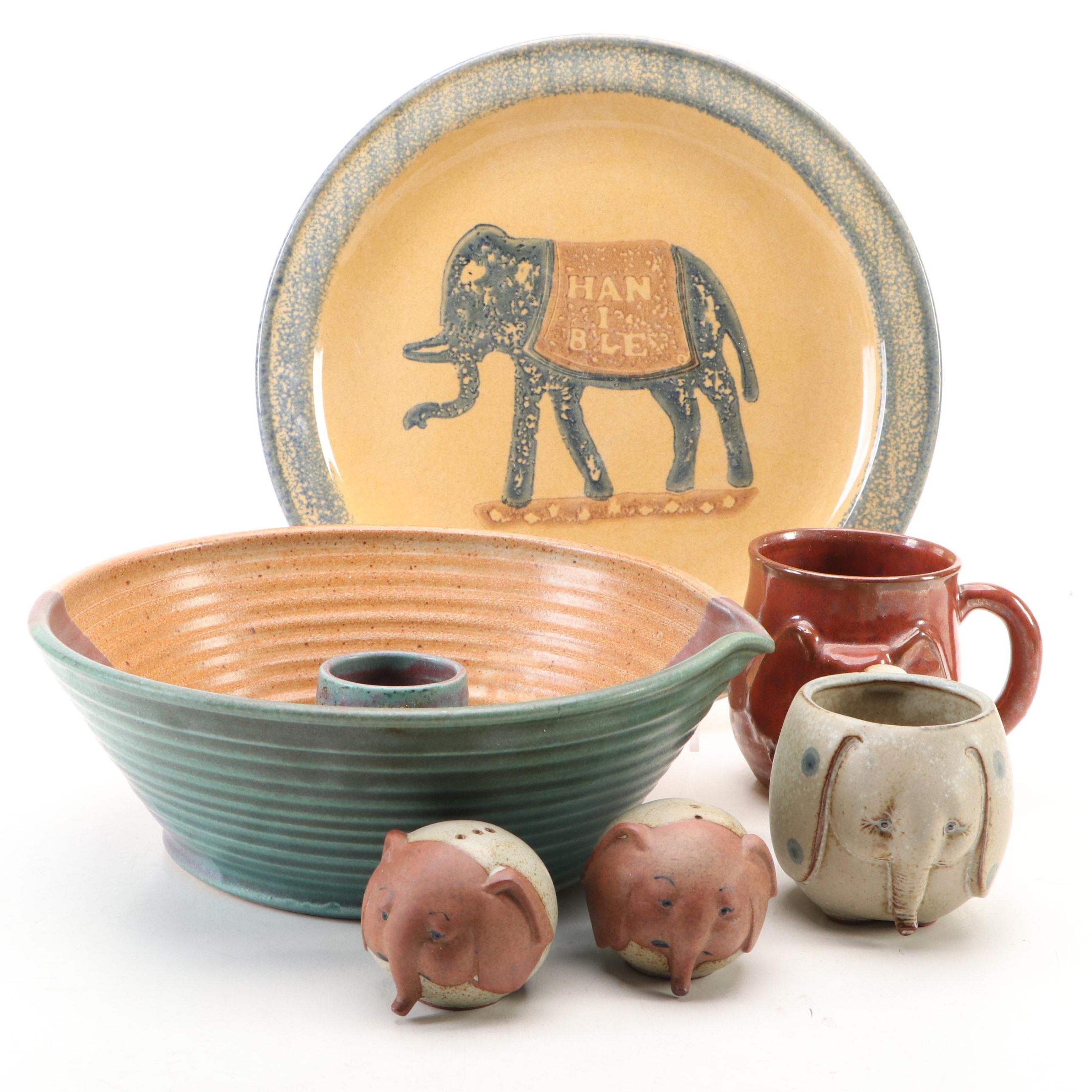 Japanese Stoneware Elephant Mug, Folk Art Elephant Plate and More