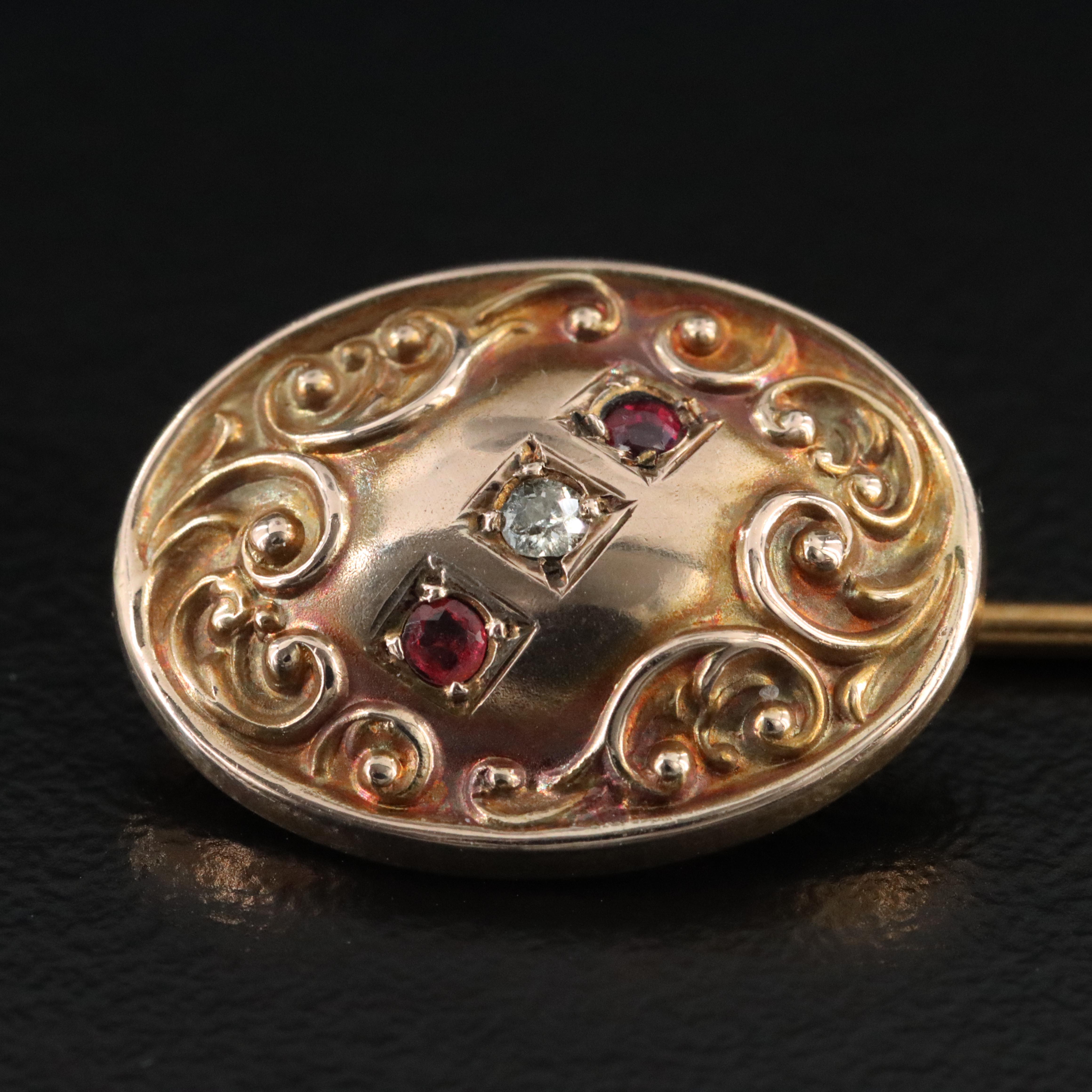 Antique 0.03 CT Diamond, Tourmaline, and Seed Pearl Stickpins