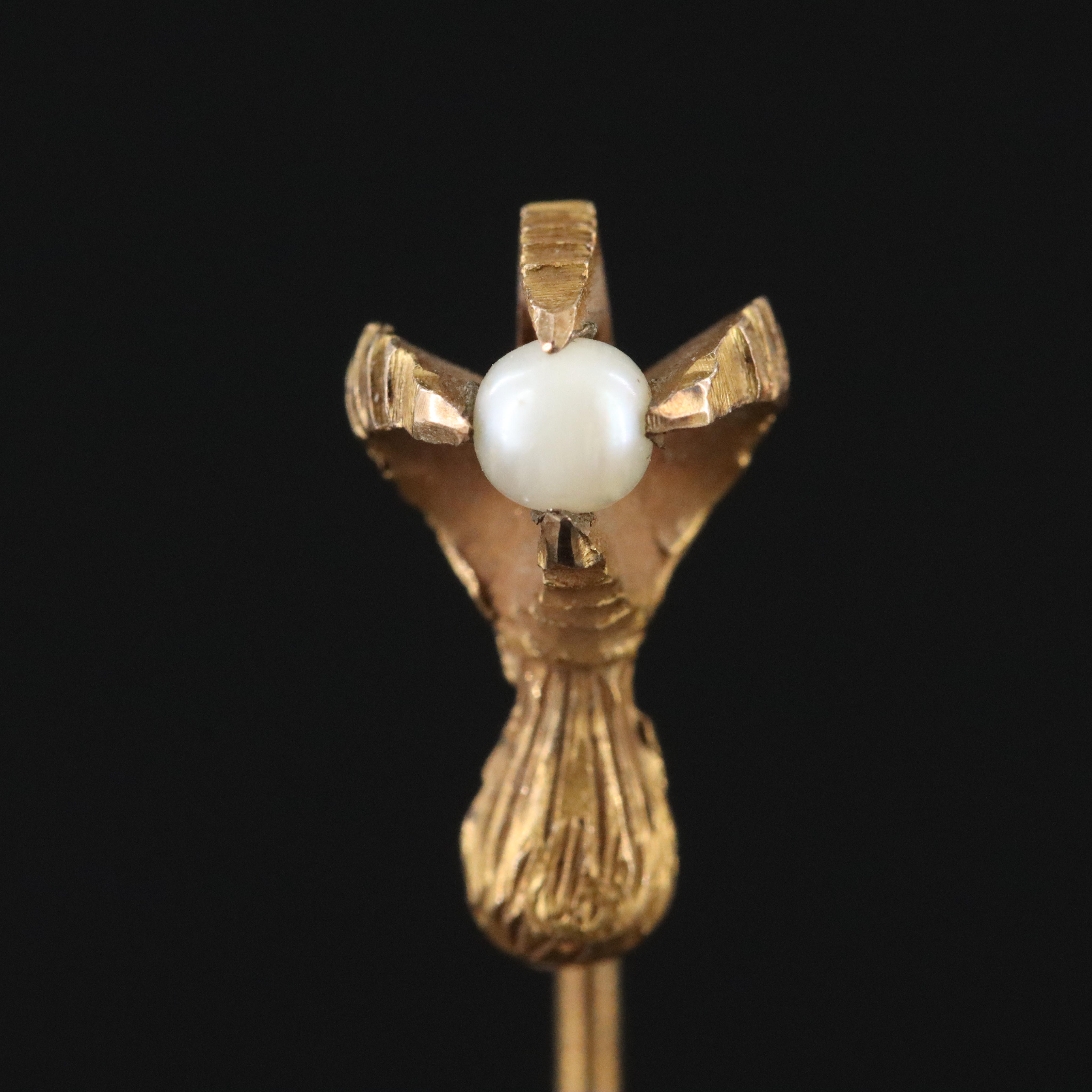 Antique 0.03 CT Diamond, Tourmaline, and Seed Pearl Stickpins