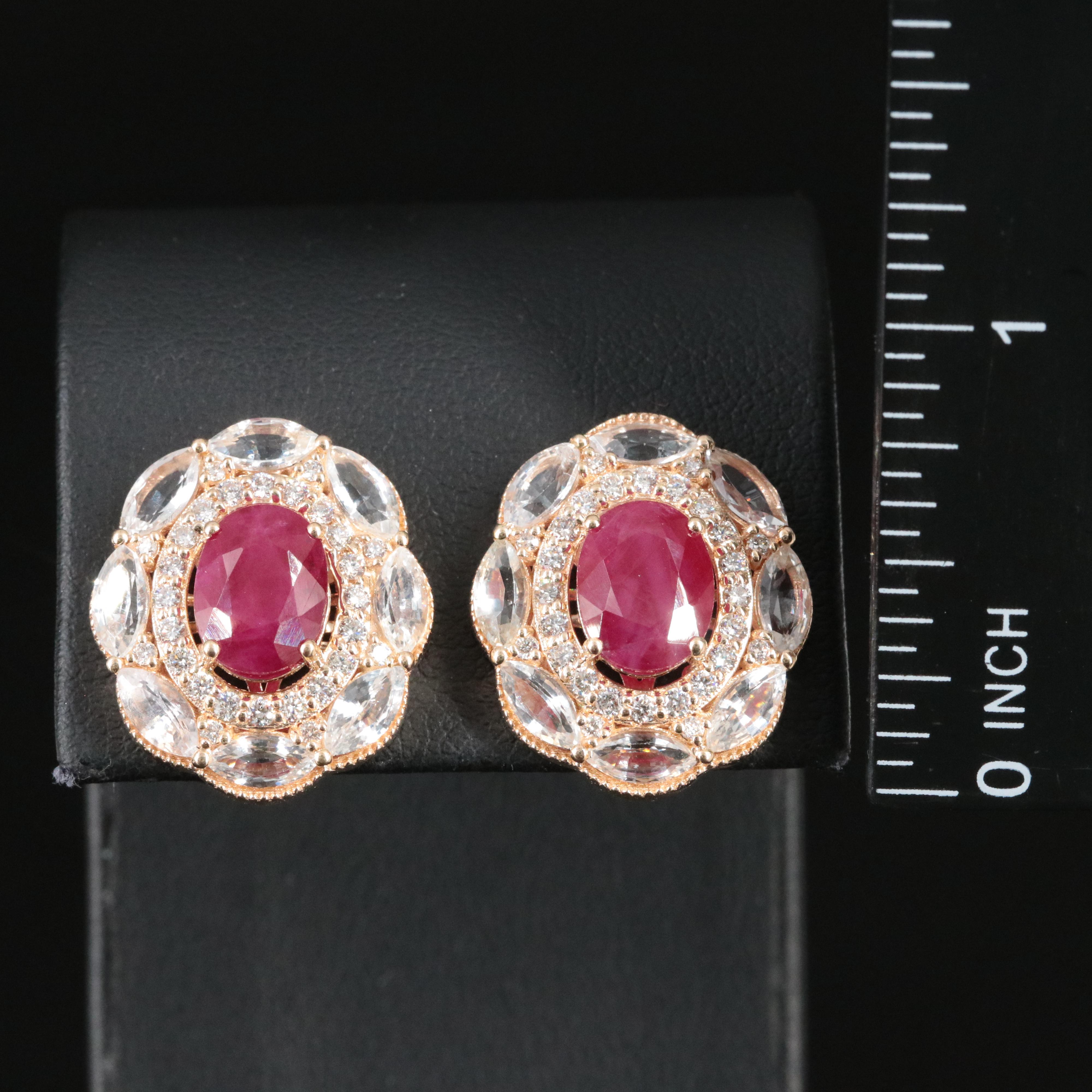 14K 5.96 CTW Ruby, White Sapphire, and Diamond Earrings with IGI Jewelry Report