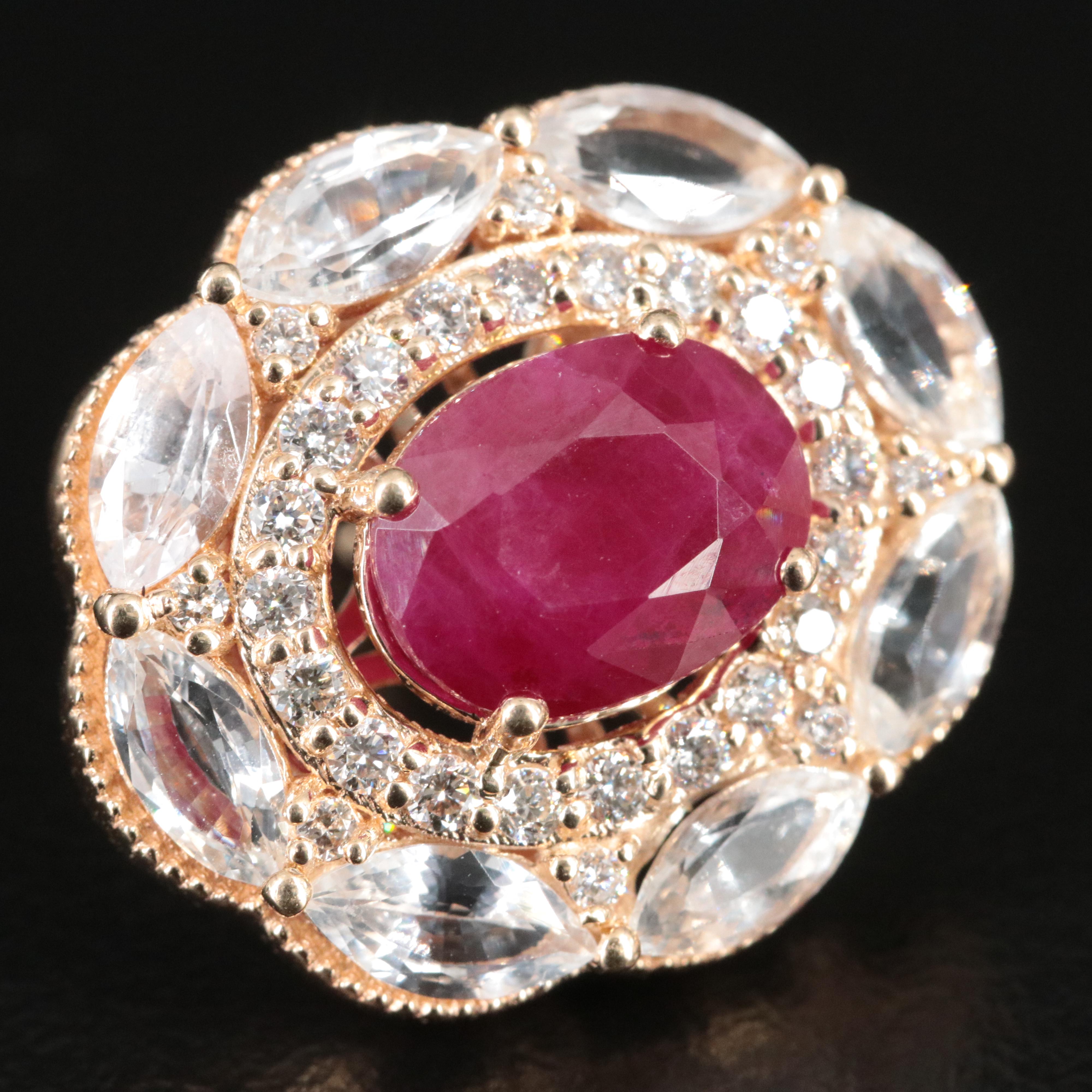 14K 5.96 CTW Ruby, White Sapphire, and Diamond Earrings with IGI Jewelry Report