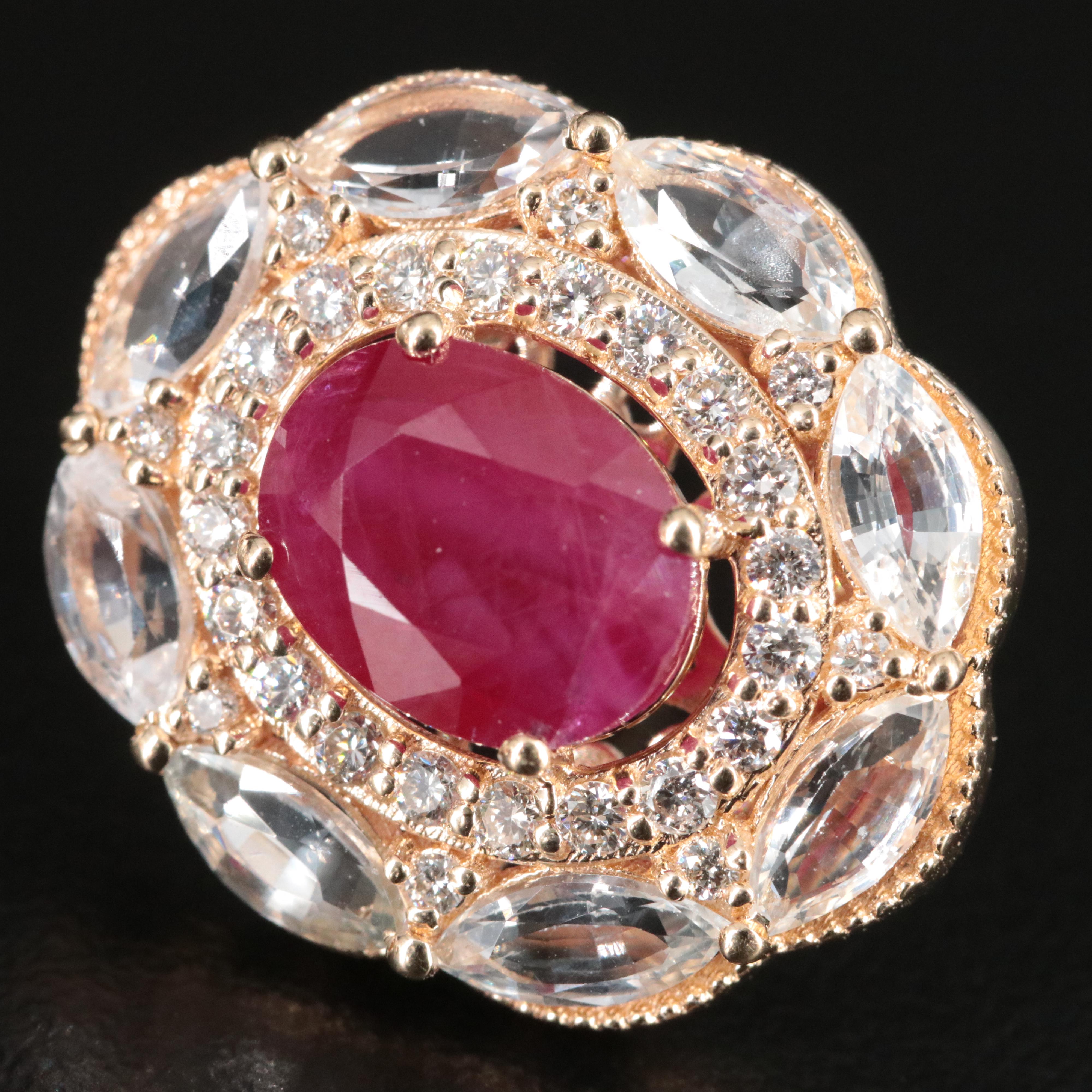 14K 5.96 CTW Ruby, White Sapphire, and Diamond Earrings with IGI Jewelry Report