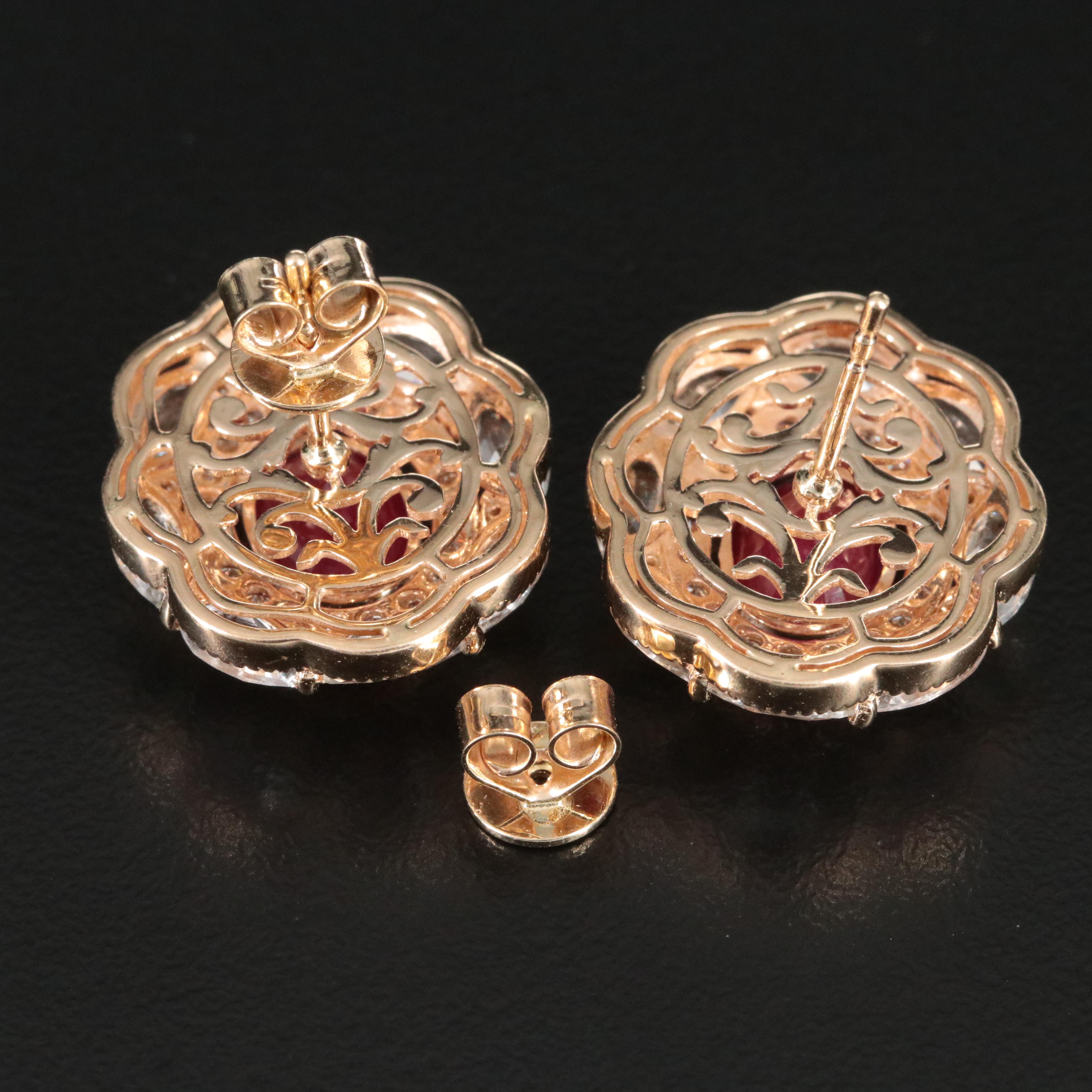 14K 5.96 CTW Ruby, White Sapphire, and Diamond Earrings with IGI Jewelry Report