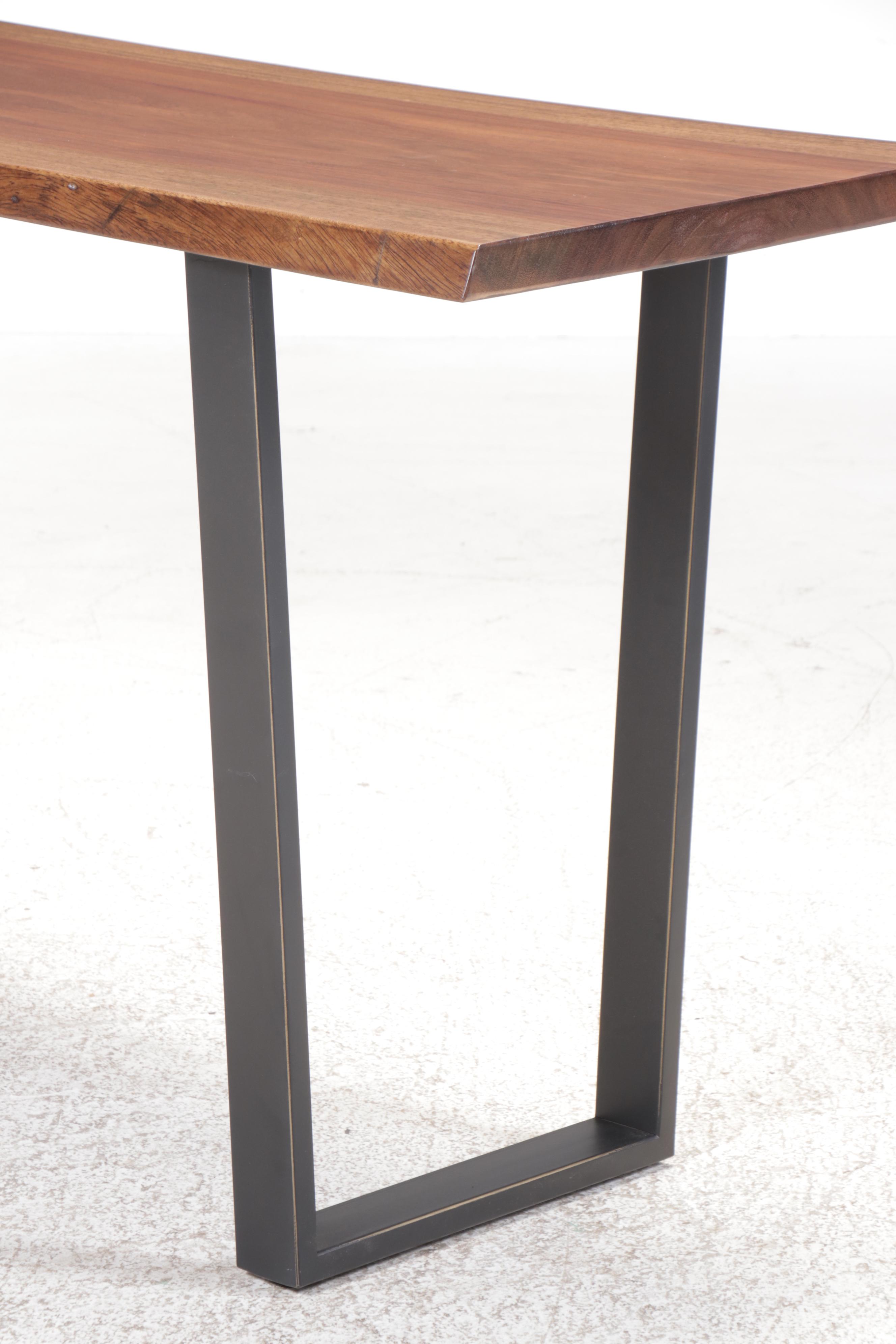 Contemporary Walnut Slab and Metal Console Table
