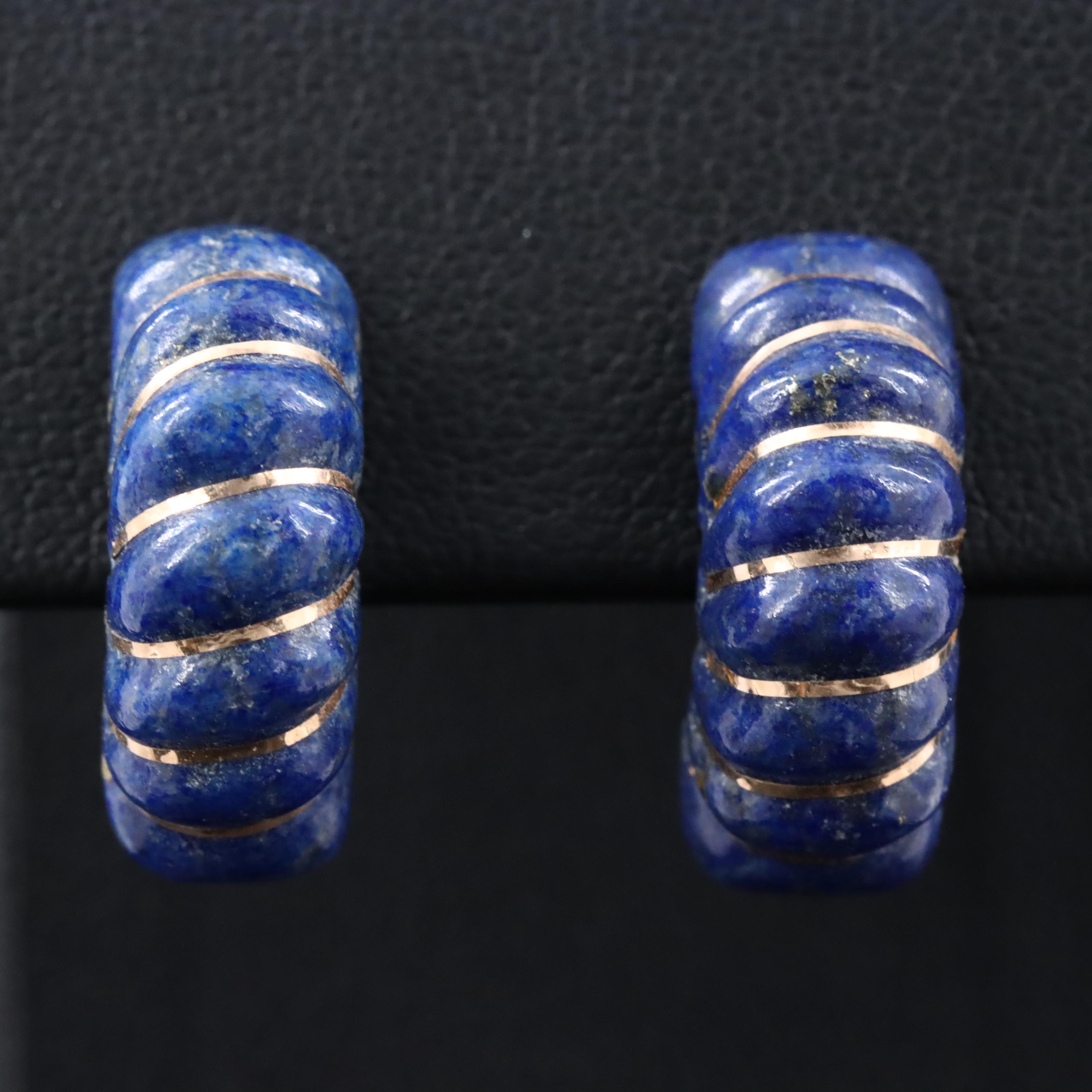 14K Carved Lapis Lazuli Earrings