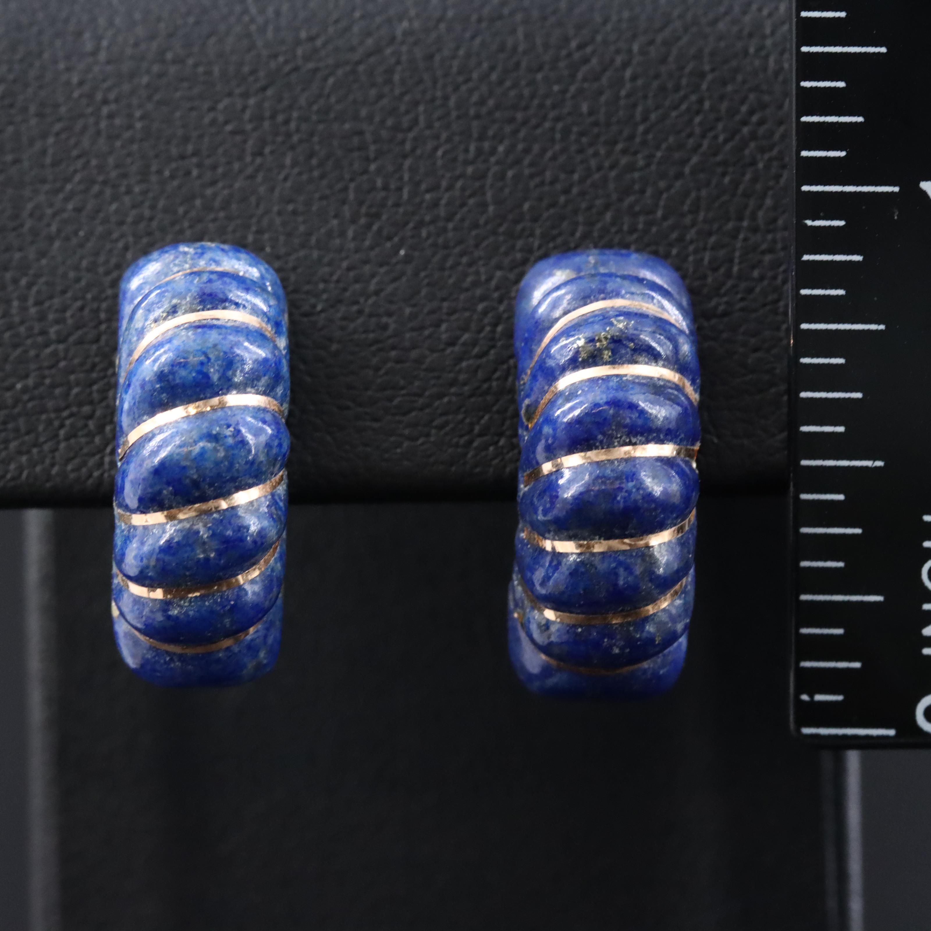14K Carved Lapis Lazuli Earrings