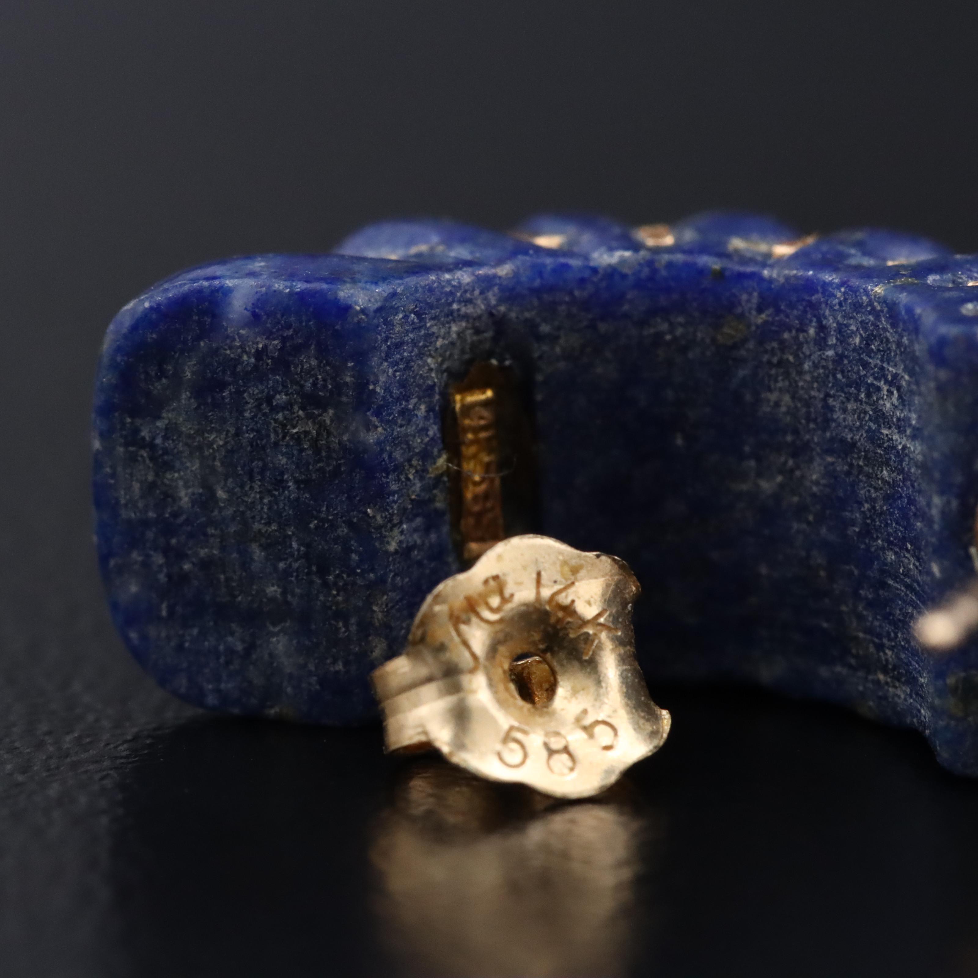 14K Carved Lapis Lazuli Earrings