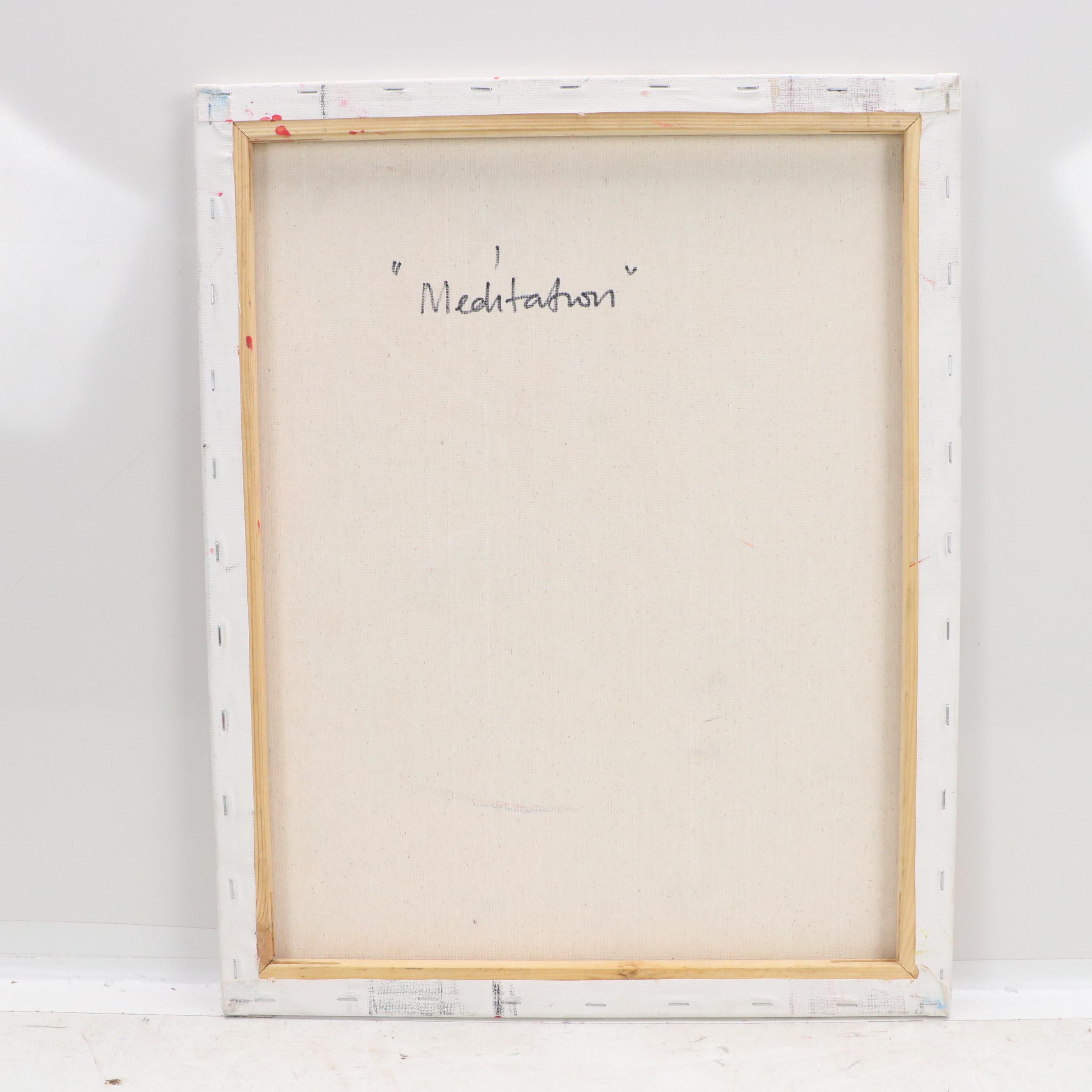 Abiola Idowu Stylized Impasto Acrylic Portrait "Meditation," 2022