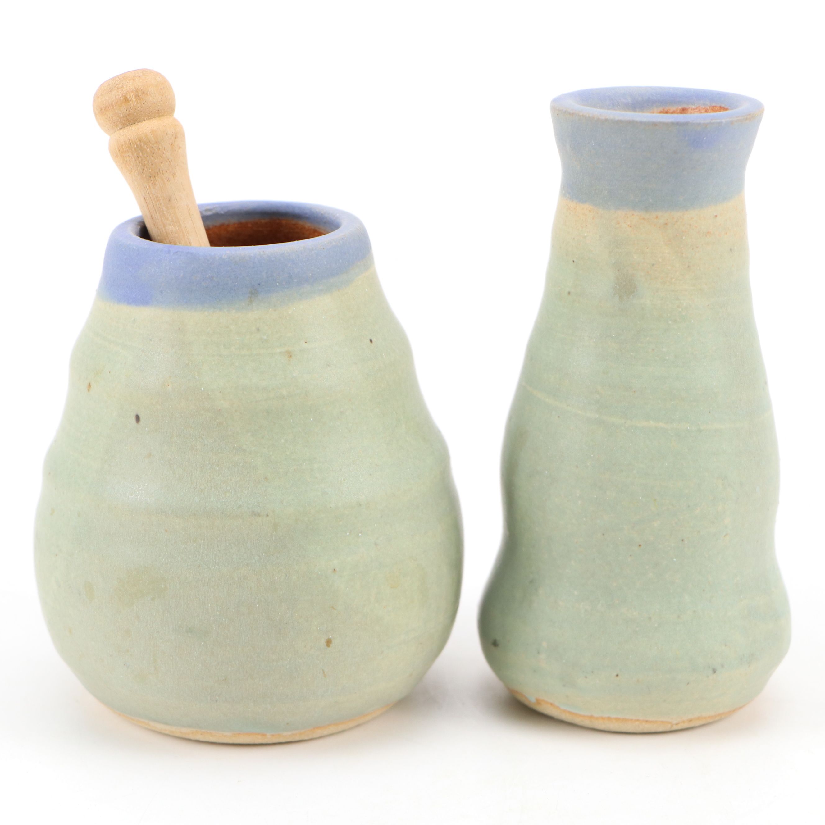 Dick Overman Handcrafted Ceramic Honey Pot and Bud Vase