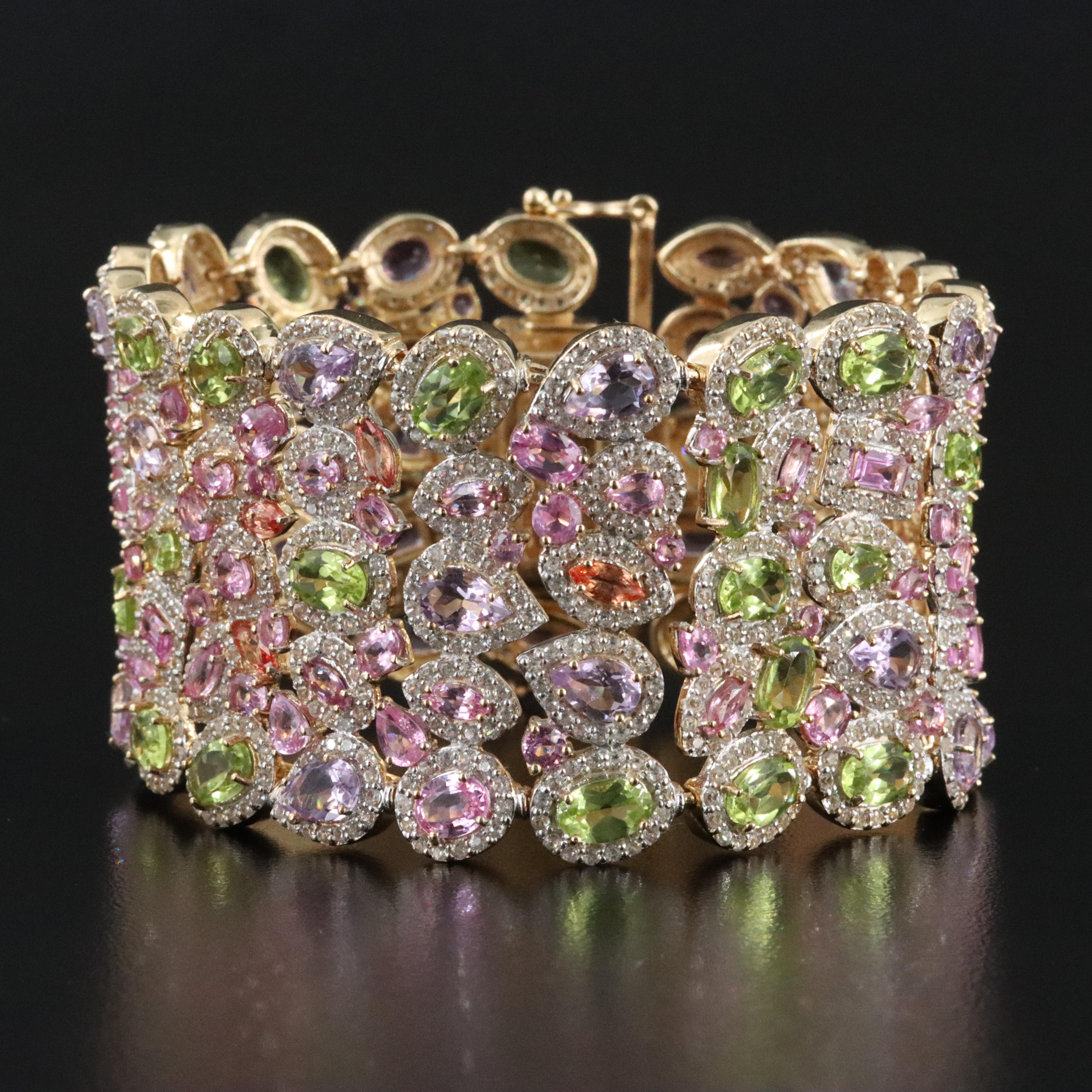 9K Sapphire, Peridot, Amethyst and White Zircon Bracelet