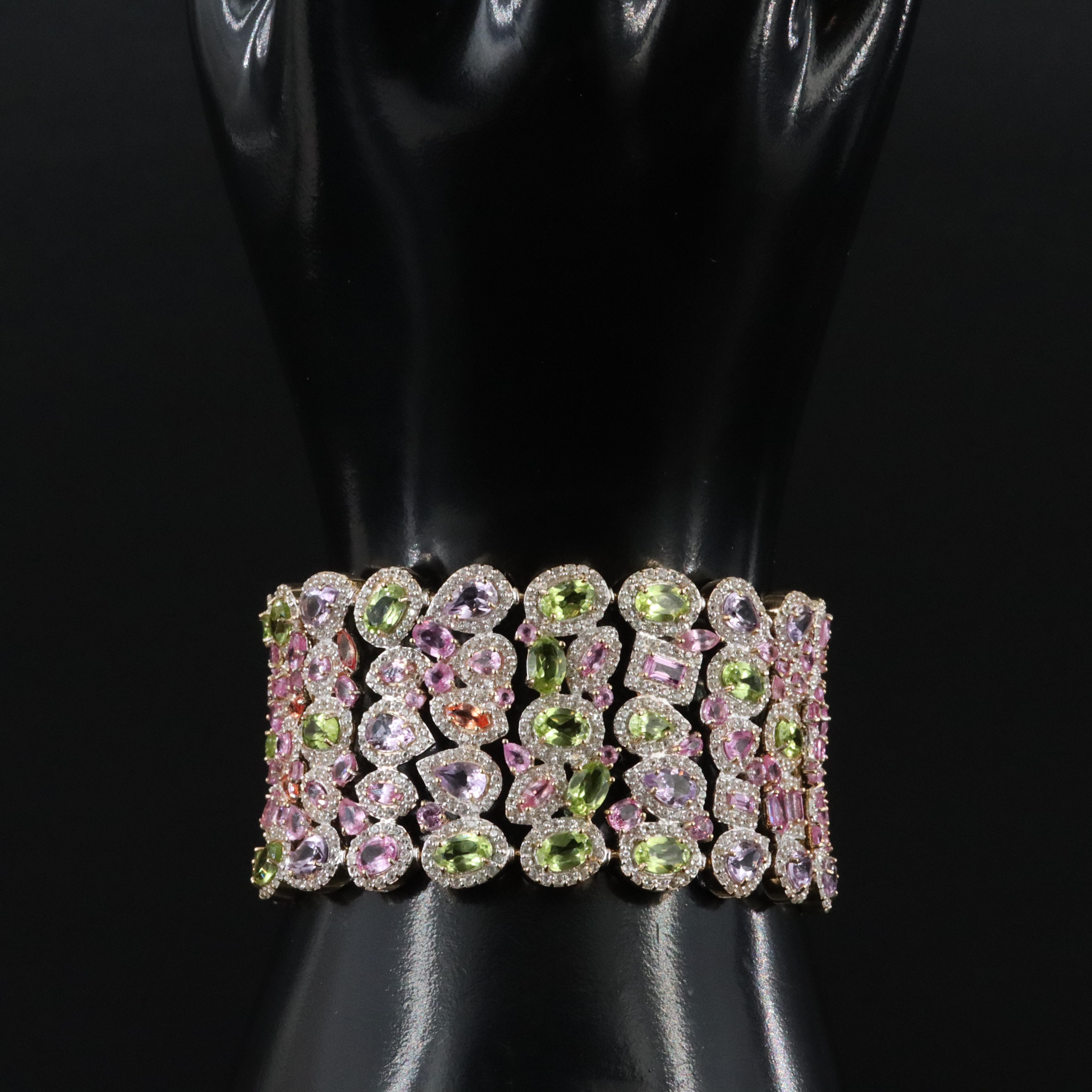 9K Sapphire, Peridot, Amethyst and White Zircon Bracelet