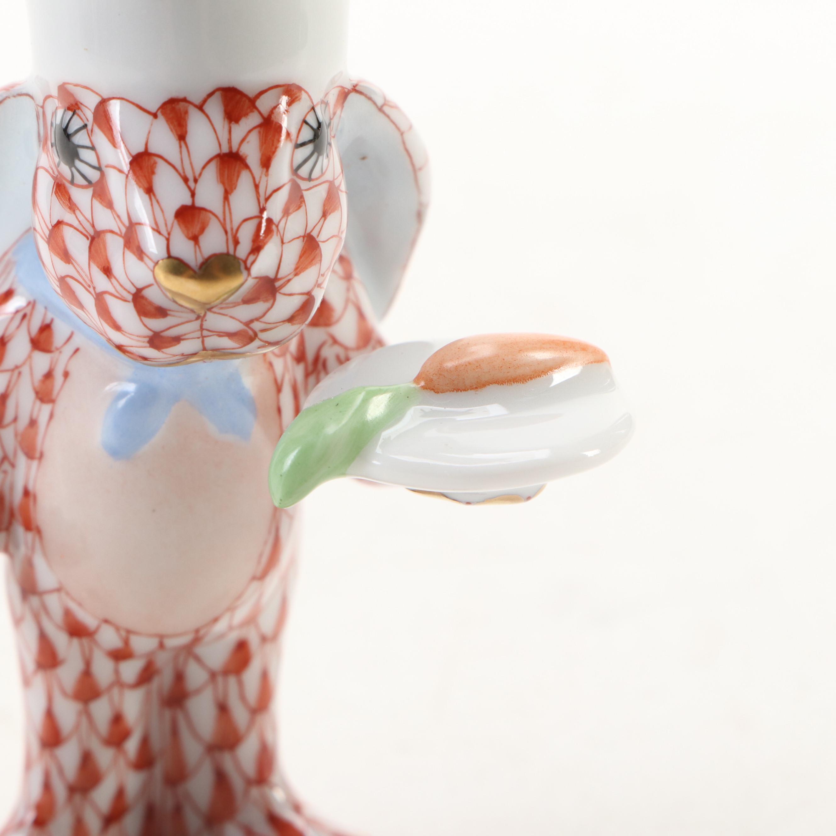 Herend Rust Fishnet with Gold "Chef Bunny" Porcelain Figurine