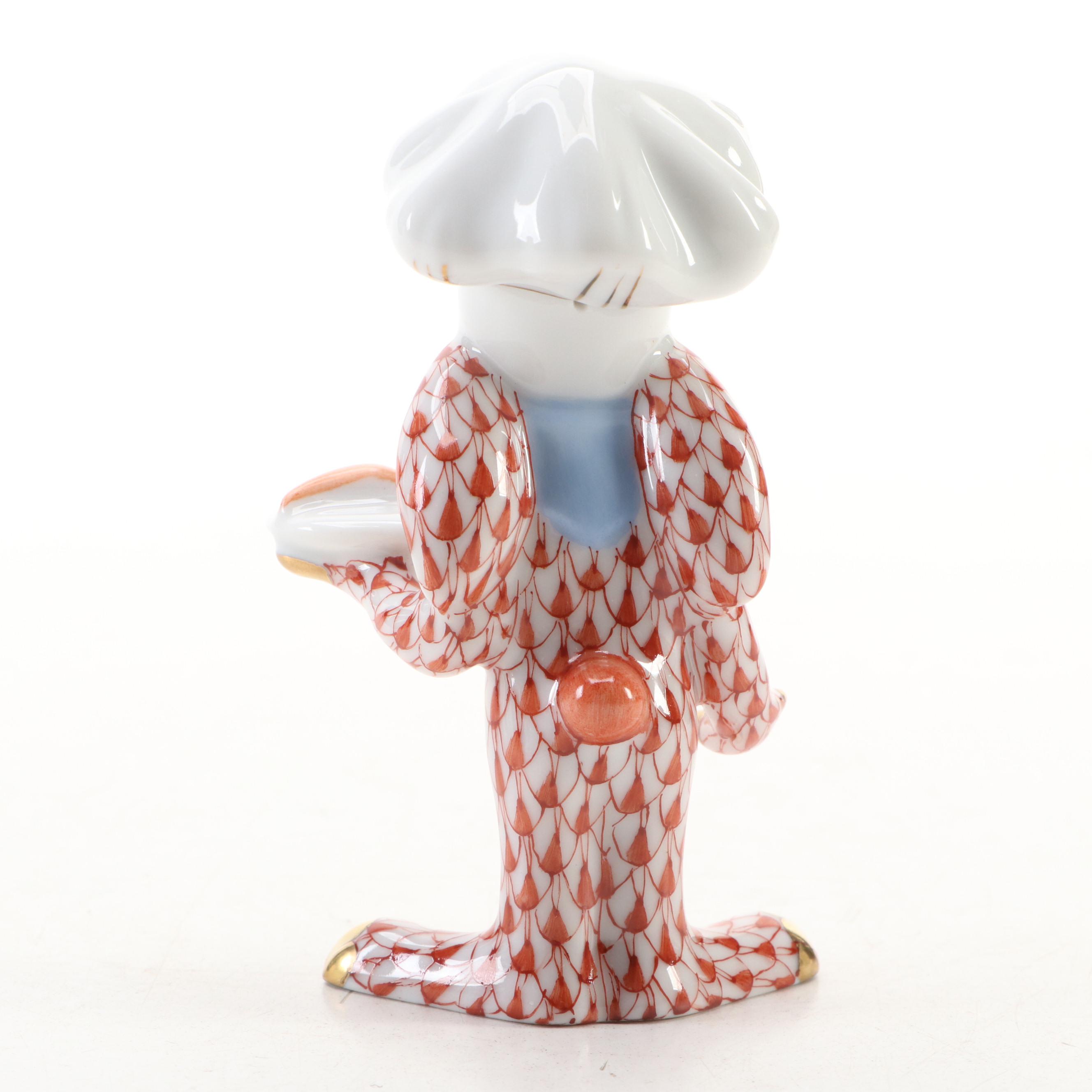 Herend Rust Fishnet with Gold "Chef Bunny" Porcelain Figurine