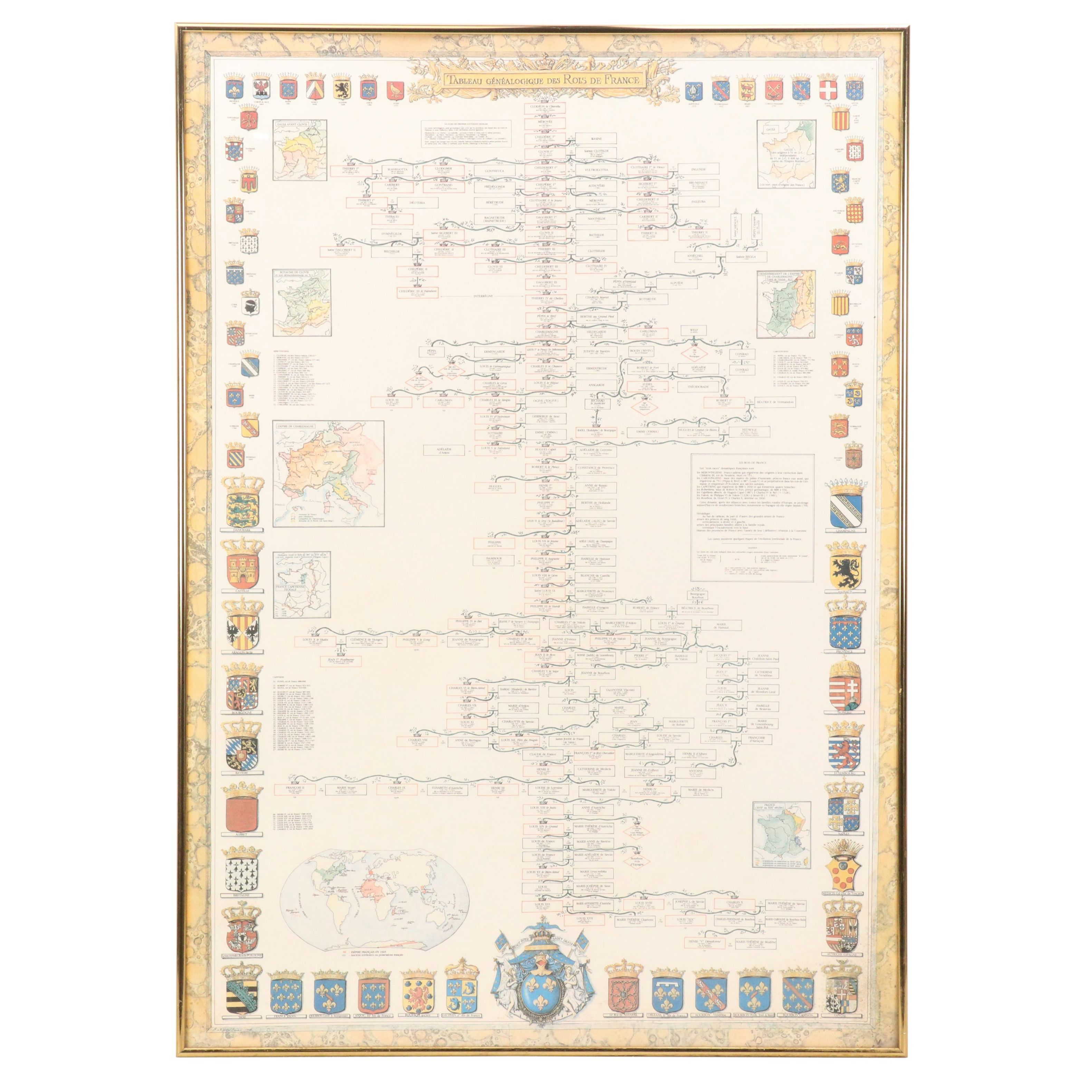 Offset Lithograph "Tableau Généalogique des Rois de France"