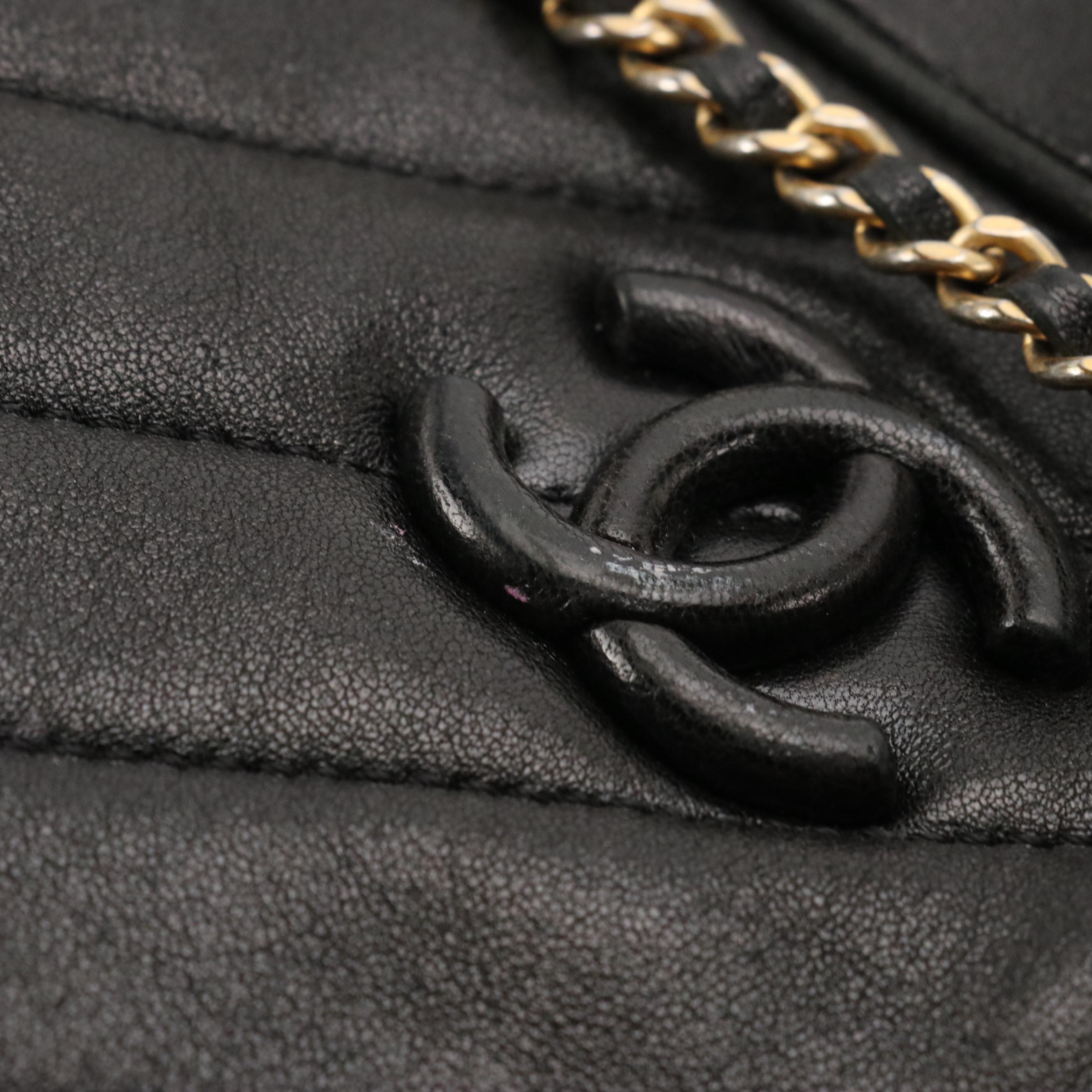 Chanel Zip-Around Chain Strap Camera Bag in Black Diagonal Quilted Leather