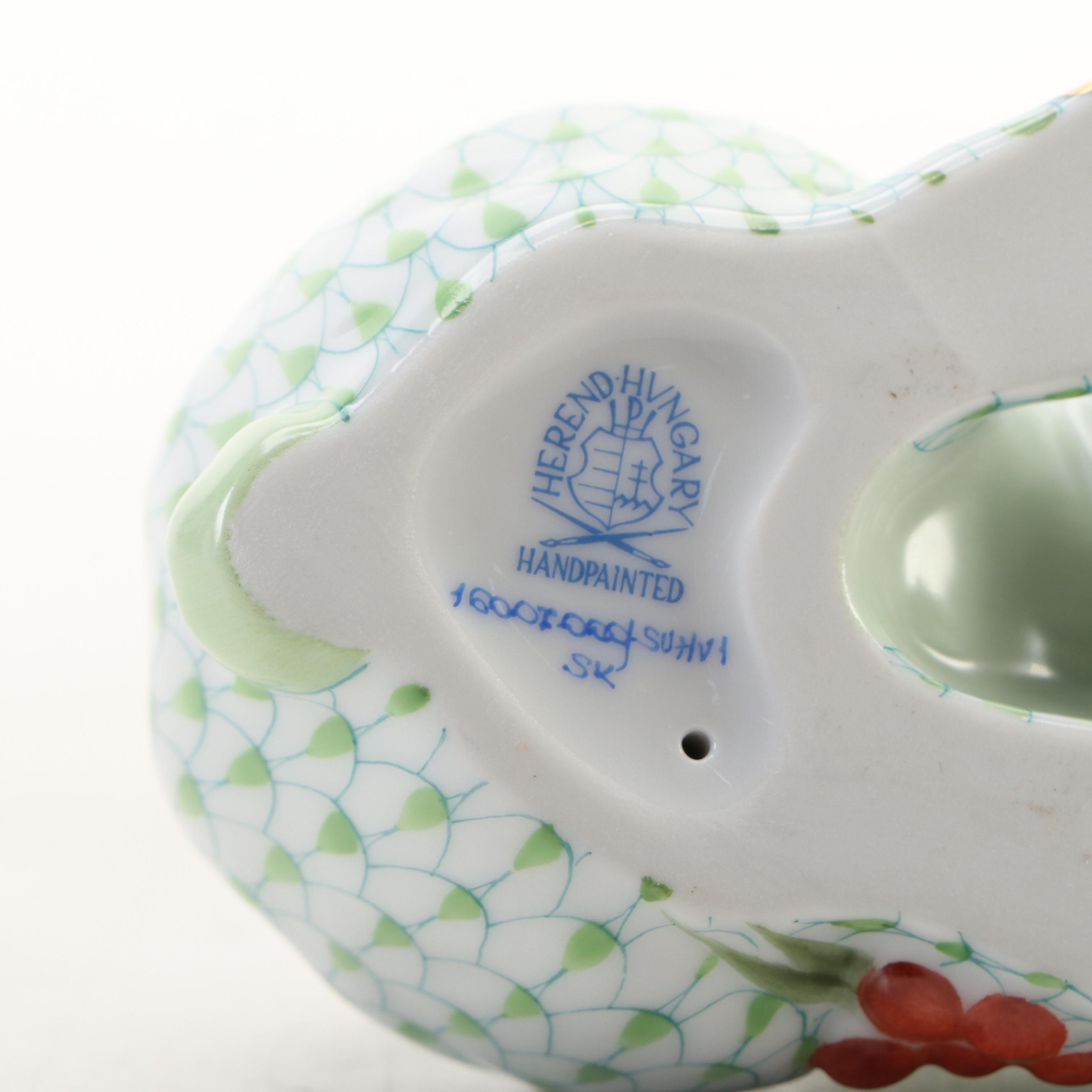 Herend Key Lime Fishnet with Gold "Winter Bunny" Porcelain Figurine