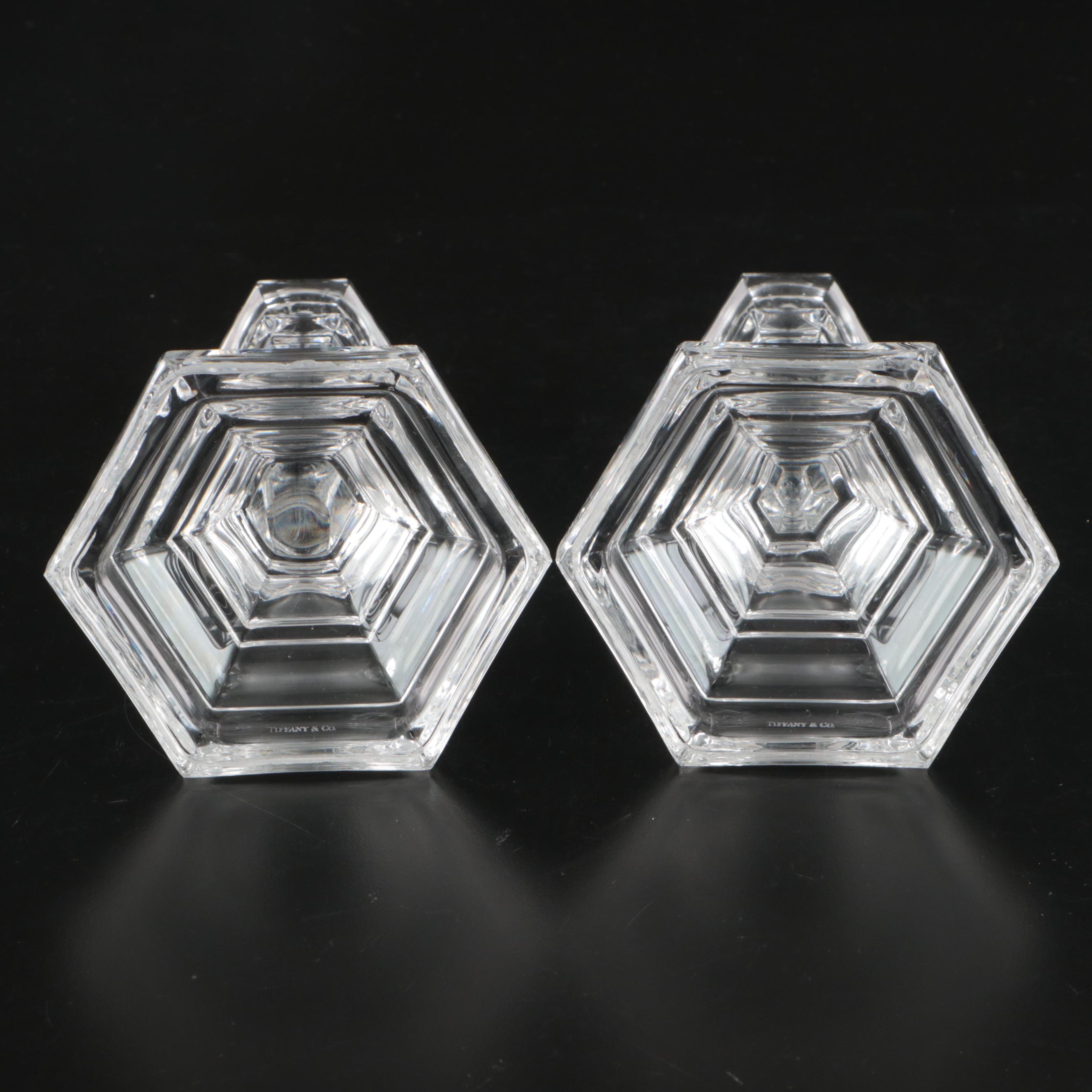 Tiffany & Co. "Plymouth" Crystal Candlestick Pair