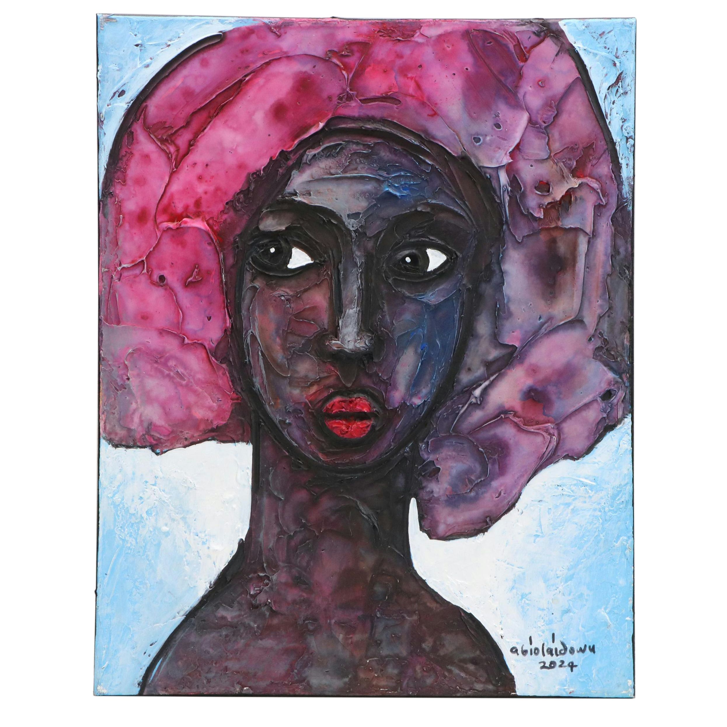 Abiola Idowu Stylized Mixed Media Portrait "Ore-Ofe (Grace)," 2024