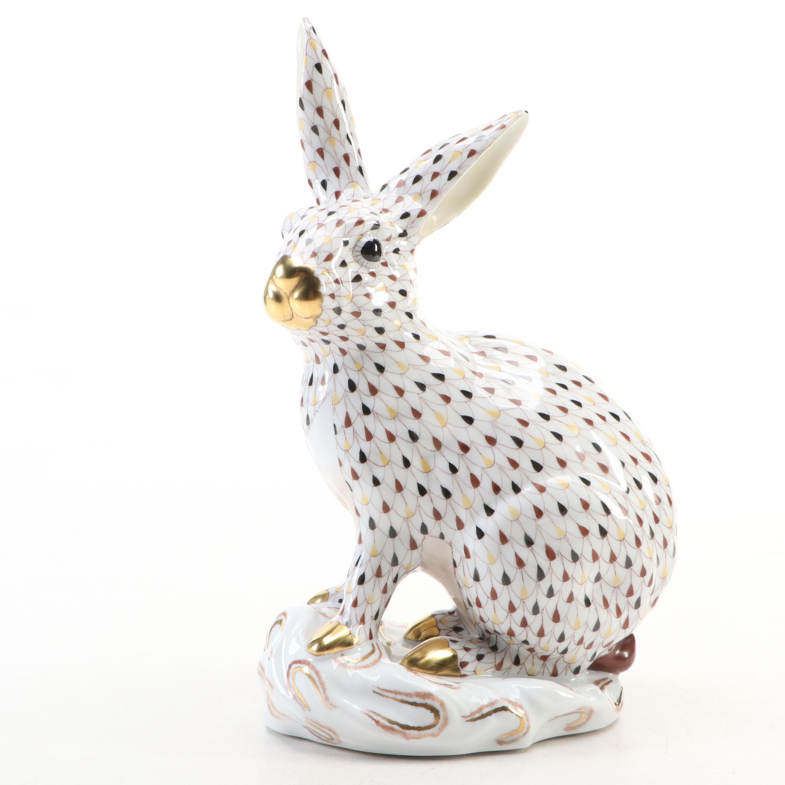 Herend Limited Edition Mosaic Fishnet with Gold "Rabbit" Porcelain Figurine