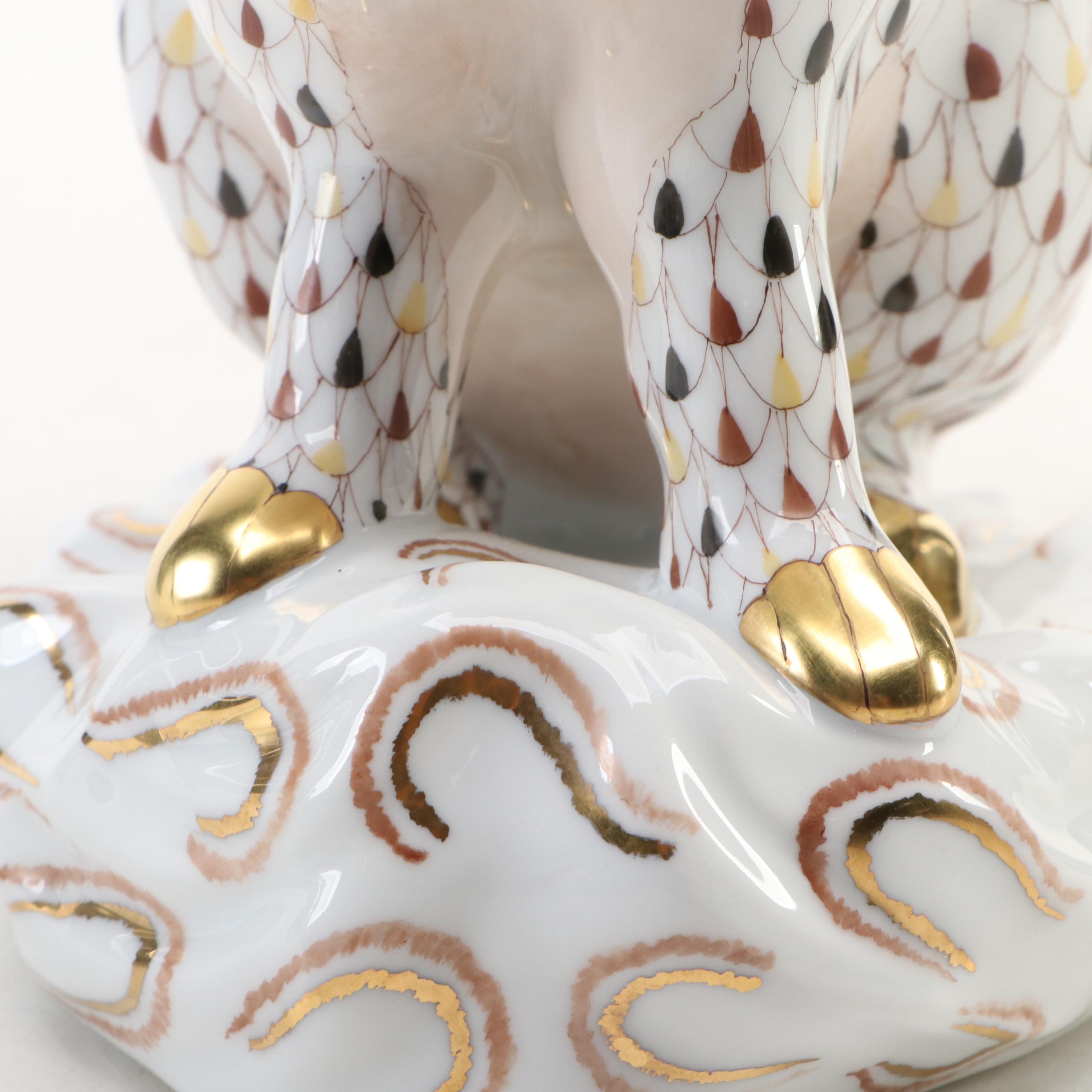 Herend Limited Edition Mosaic Fishnet with Gold "Rabbit" Porcelain Figurine