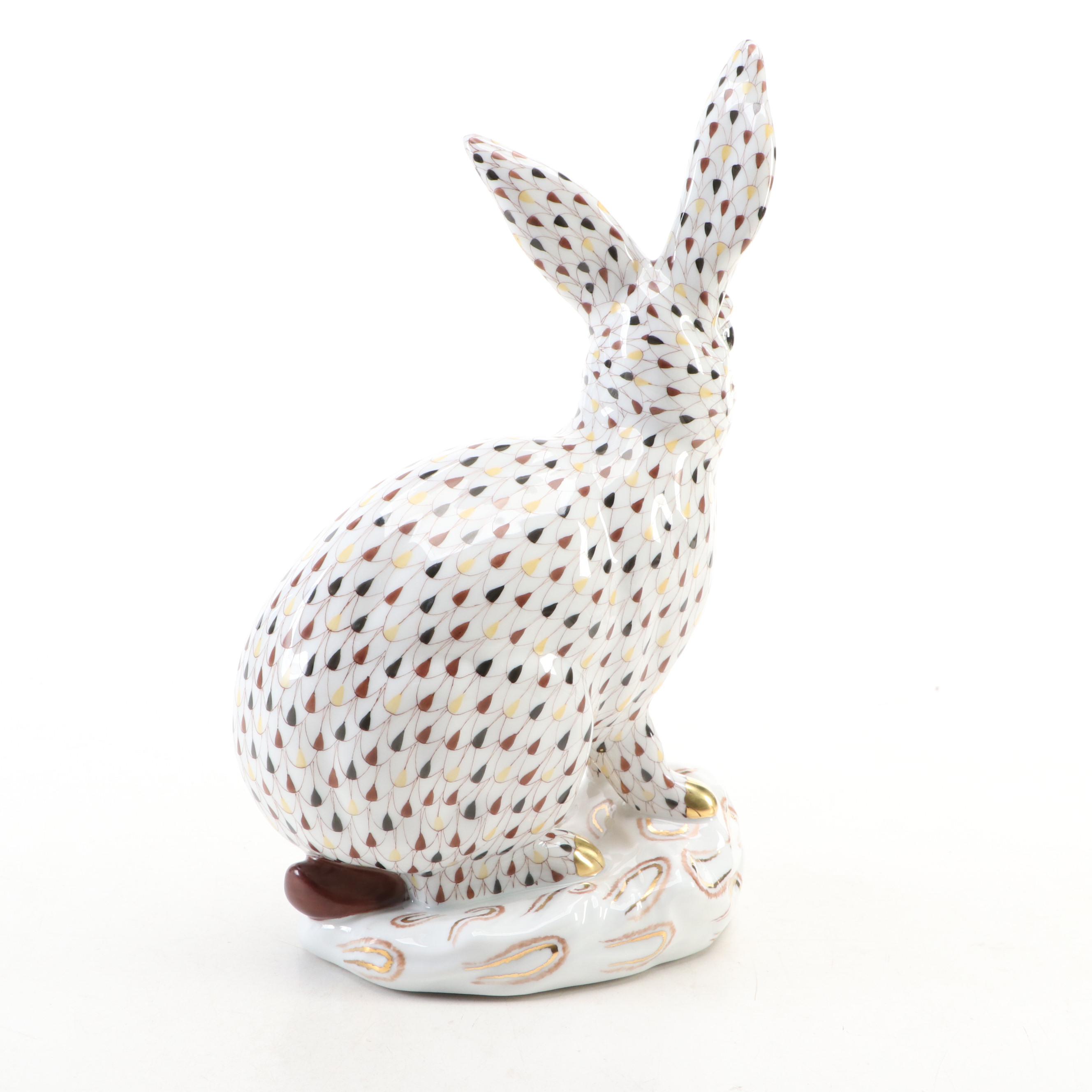 Herend Limited Edition Mosaic Fishnet with Gold "Rabbit" Porcelain Figurine
