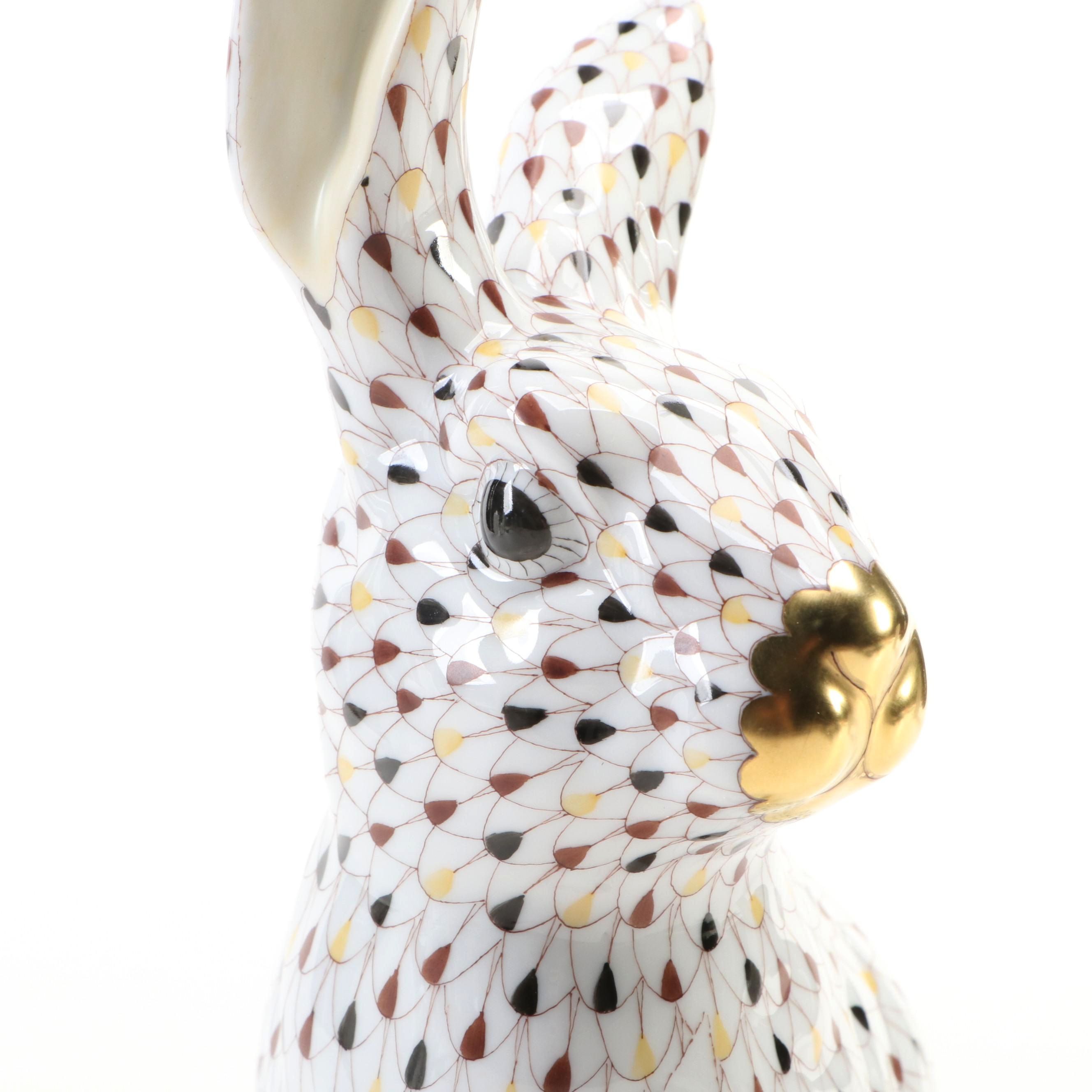 Herend Limited Edition Mosaic Fishnet with Gold "Rabbit" Porcelain Figurine