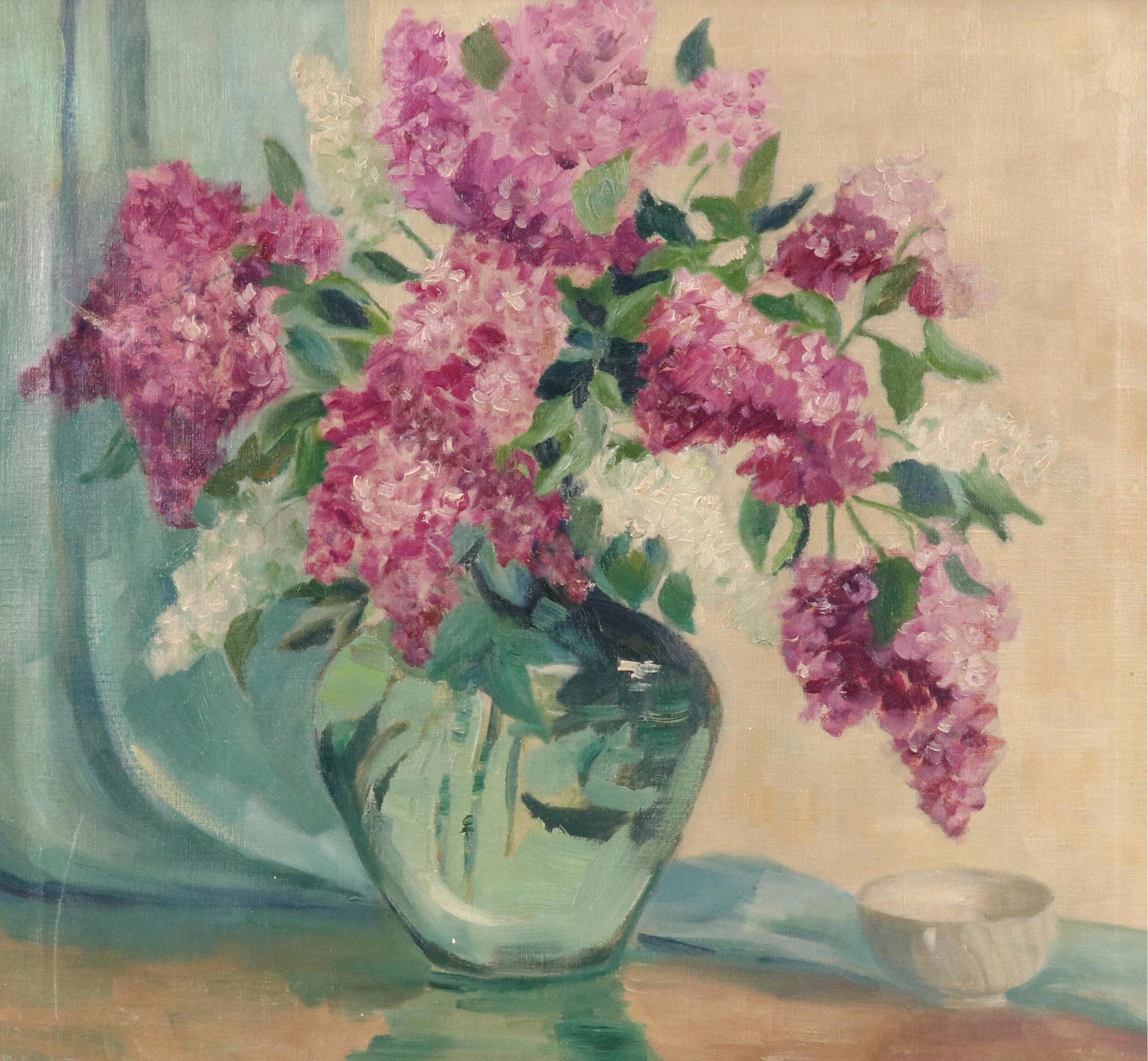 E. Schwartz Lilac Still Life Oil Painting