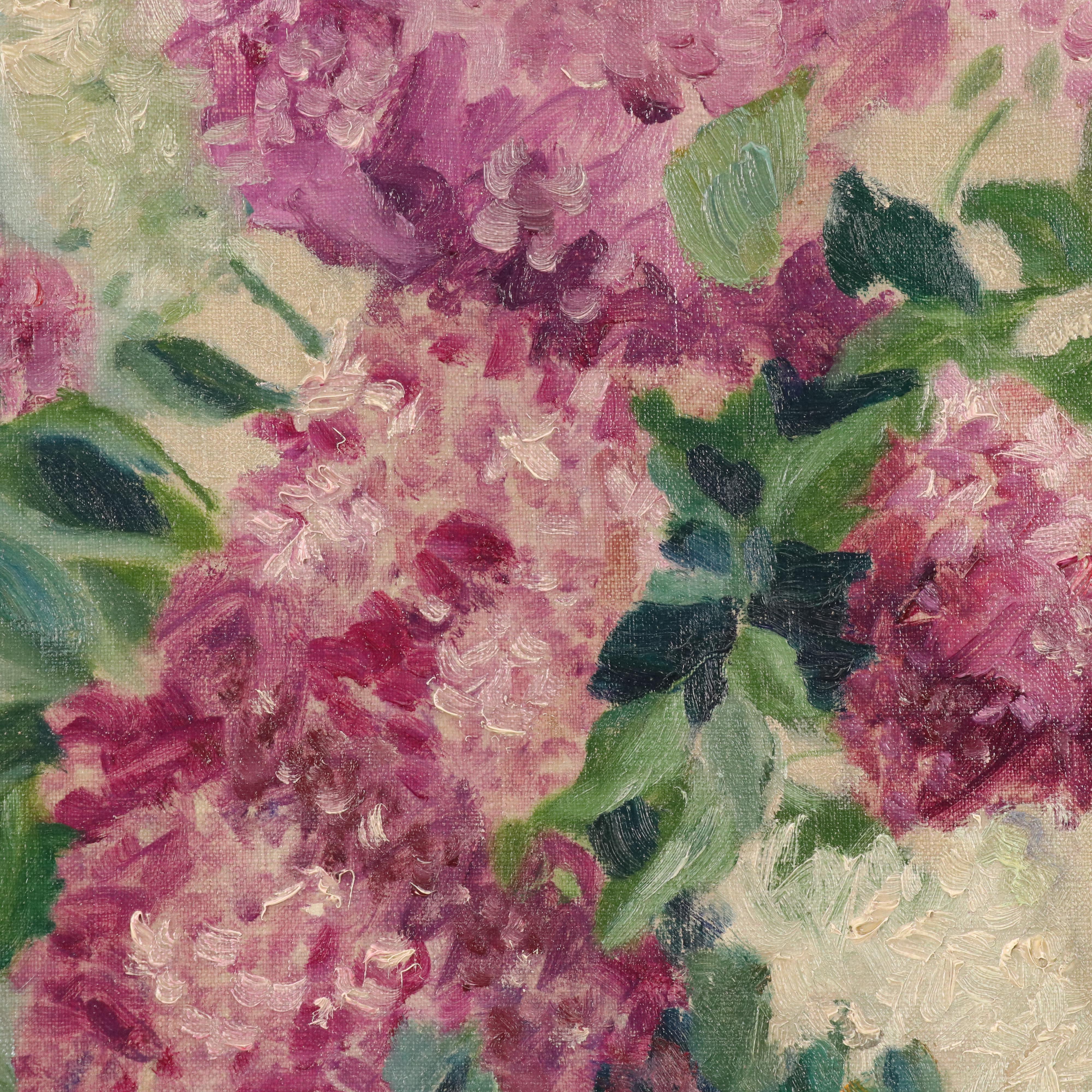 E. Schwartz Lilac Still Life Oil Painting