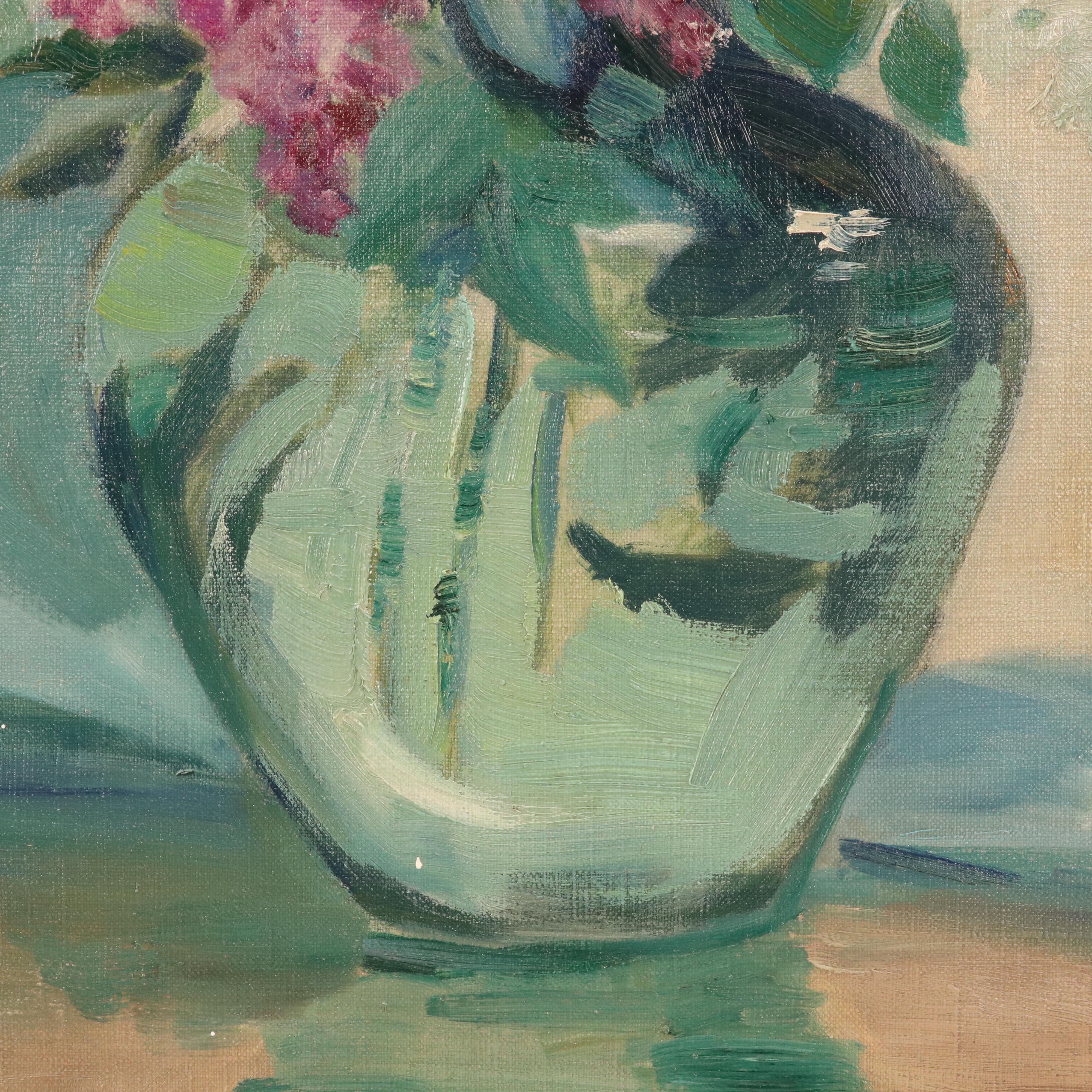 E. Schwartz Lilac Still Life Oil Painting