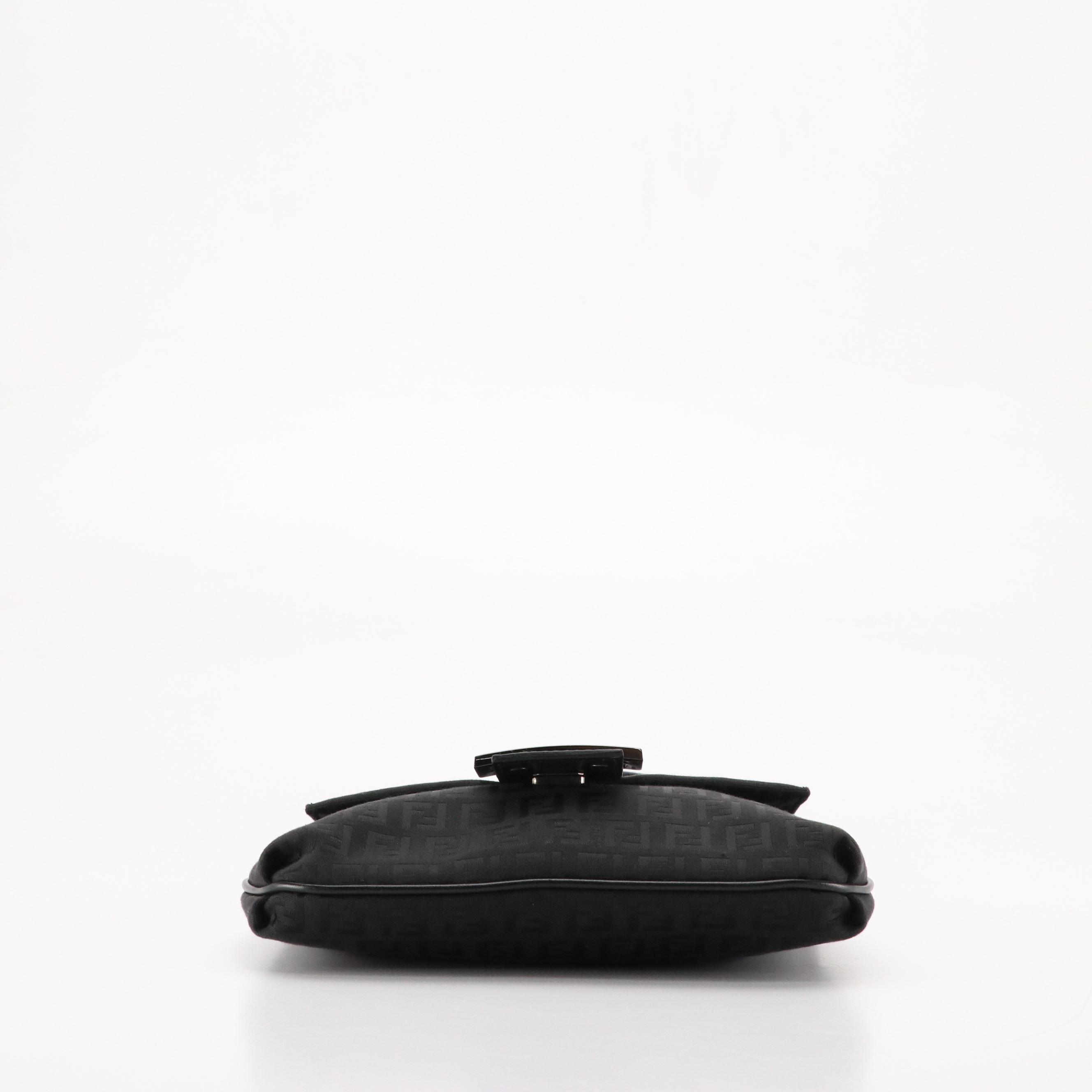 Fendi Front Flap Crossbody Bag in Black Zucchino Canvas and Leather Trim