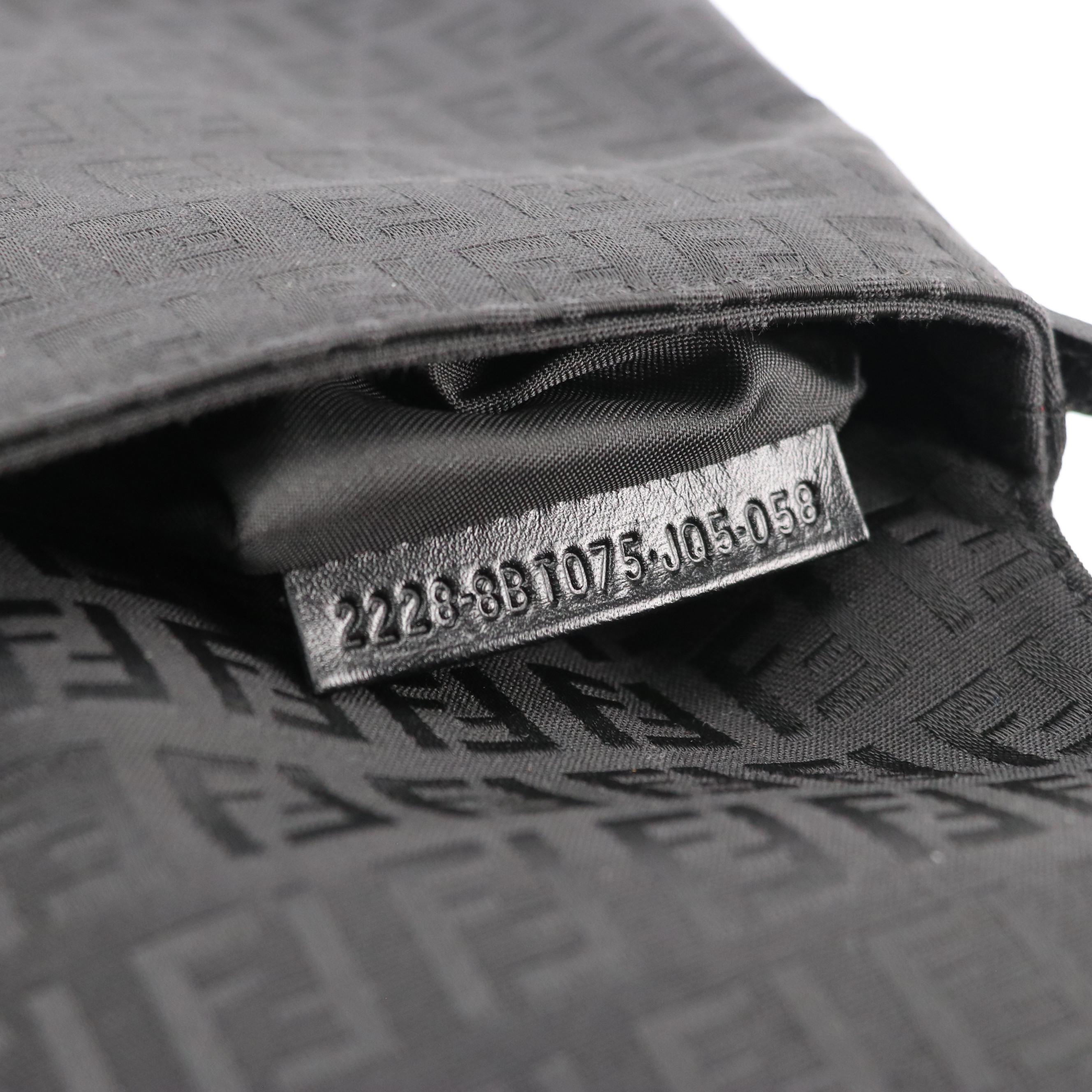 Fendi Front Flap Crossbody Bag in Black Zucchino Canvas and Leather Trim