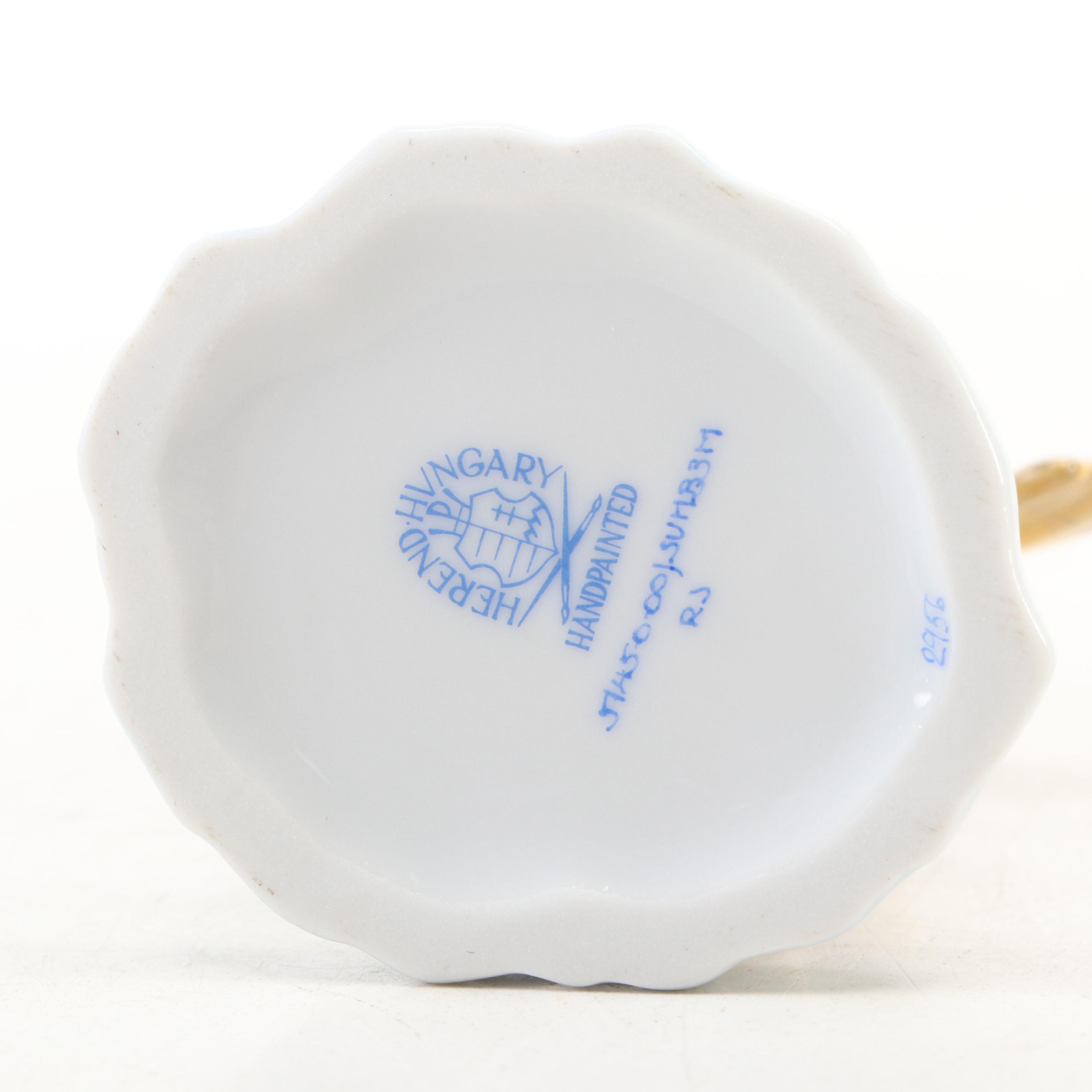 Herend Sapphire Fishnet with Gold "Ice Skating Penguin" Porcelain Figurine