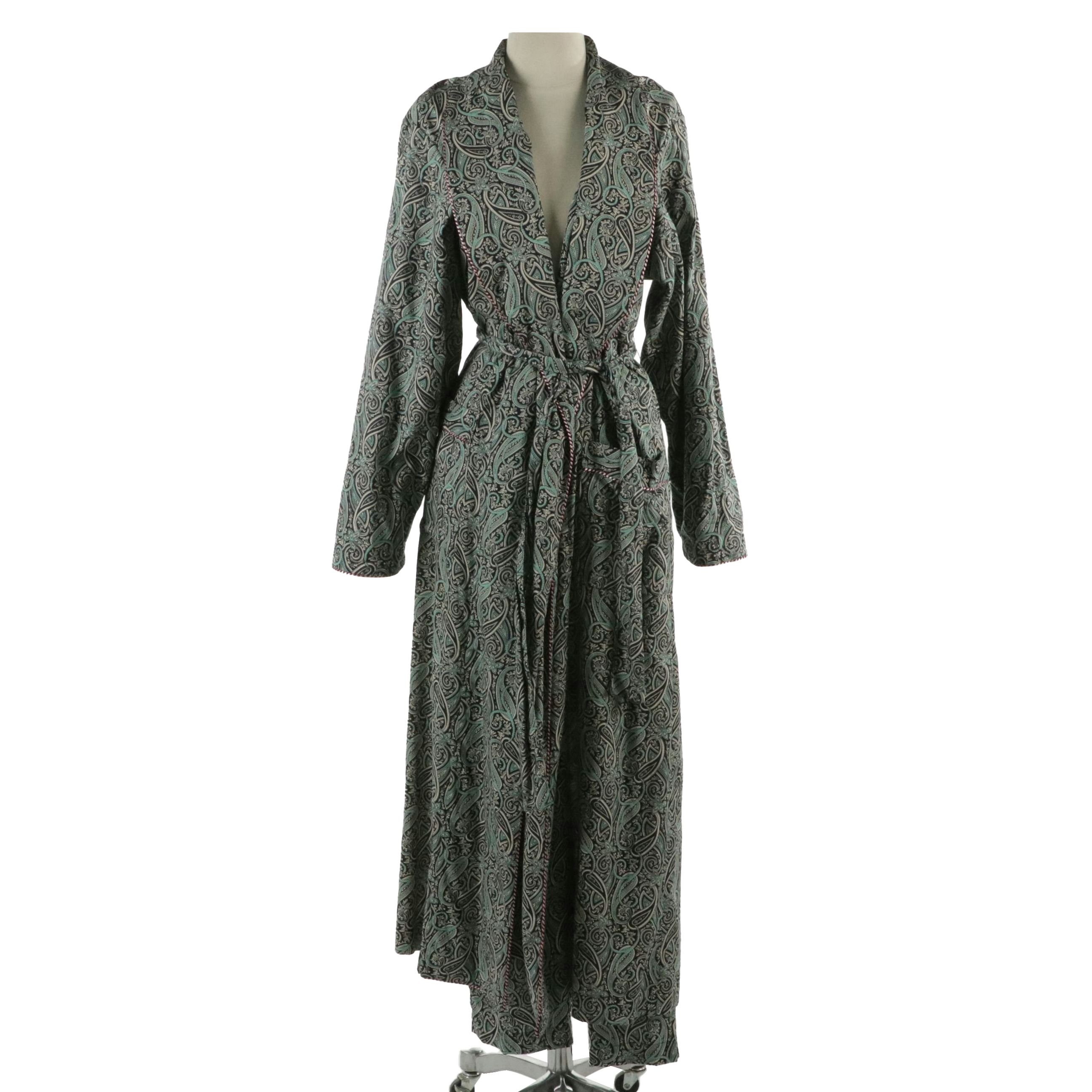 Fernando Sanchez Dressing Robe and Lounge Pants in Paisley Print Cotton Lawn
