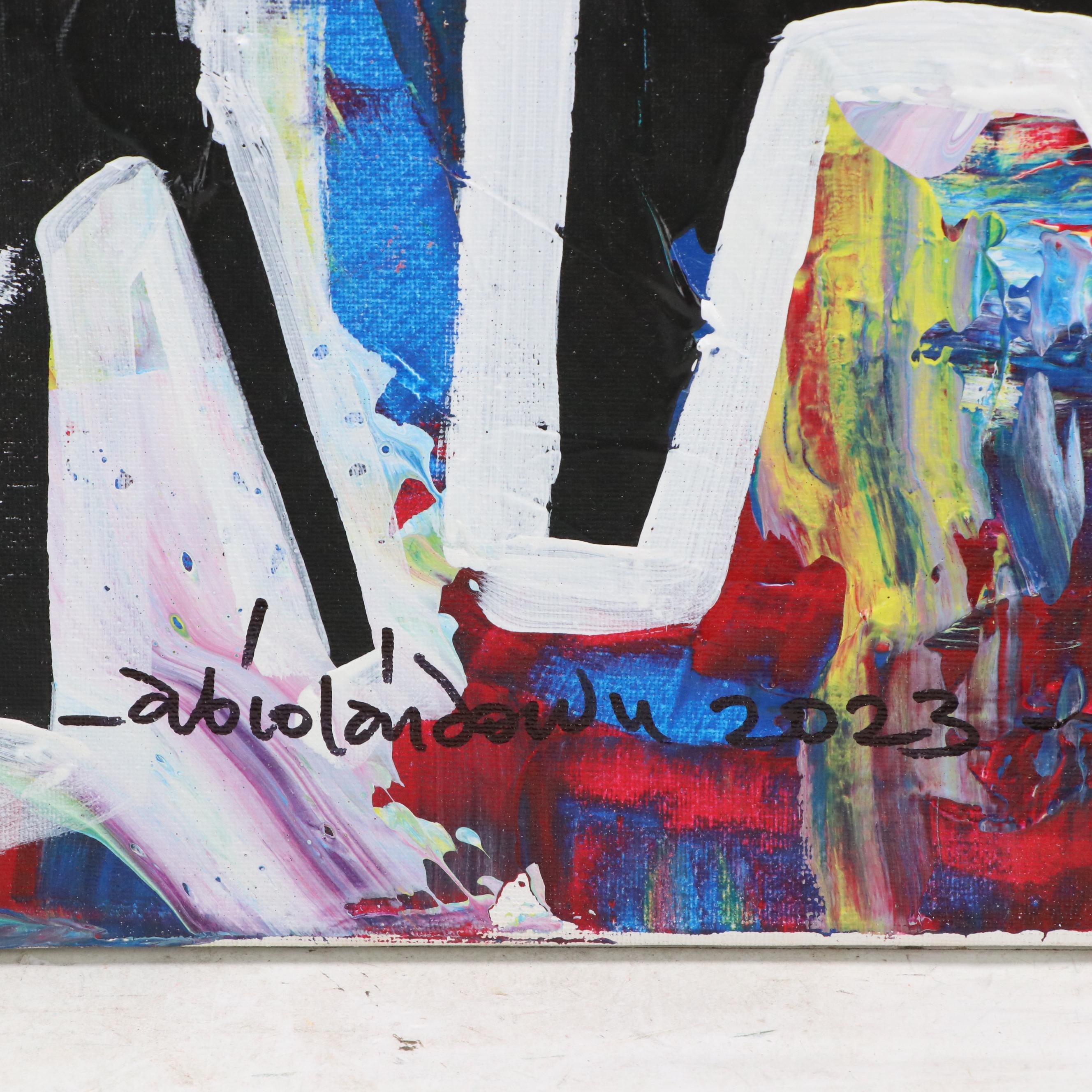 Abiola Idowu Stylized Figural Mixed Media Painting "Sunrise With Me," 2023