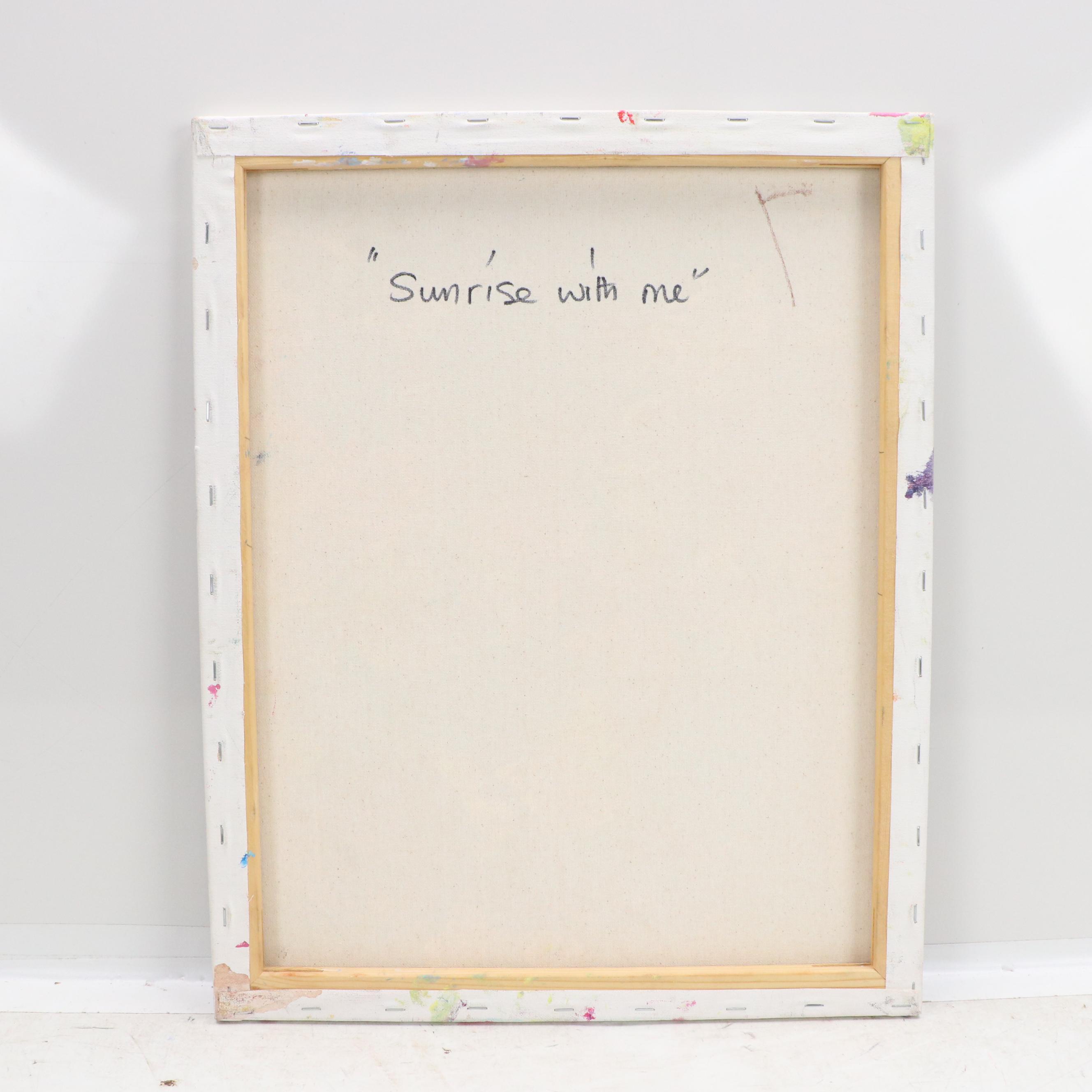 Abiola Idowu Stylized Figural Mixed Media Painting "Sunrise With Me," 2023