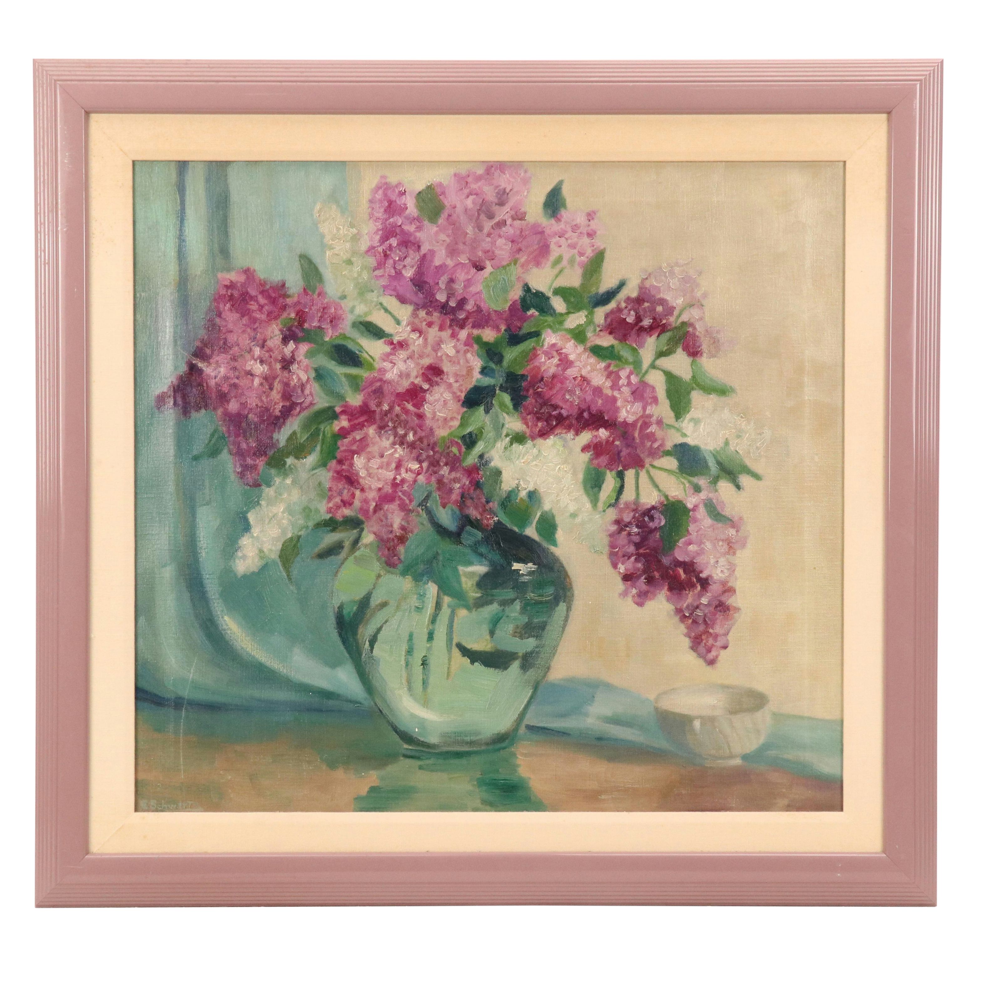 E. Schwartz Lilac Still Life Oil Painting