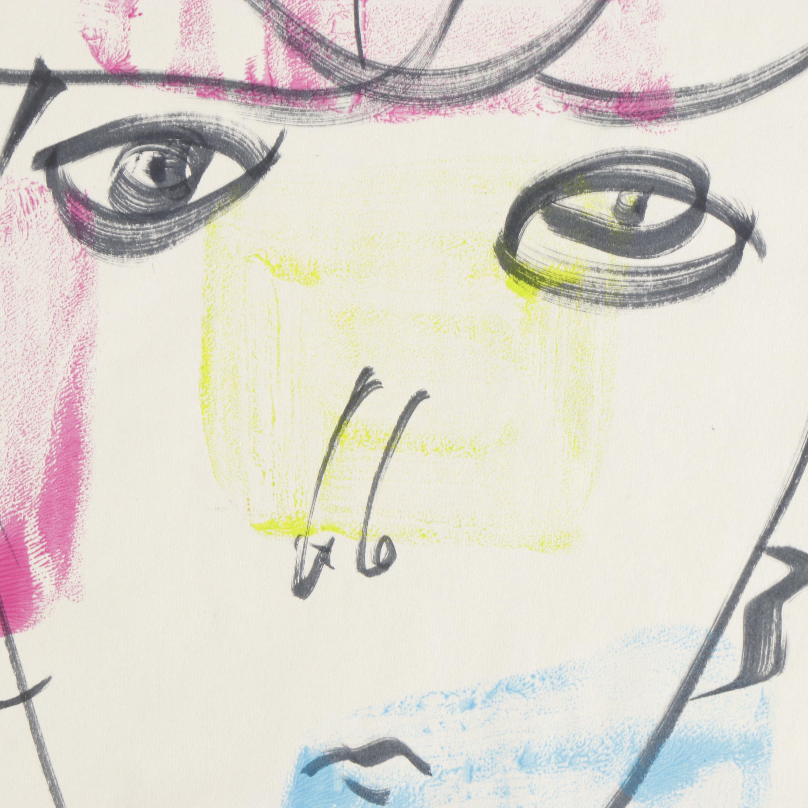 Peter Keil Abstract Acrylic Portrait Painting, Late 20th Century